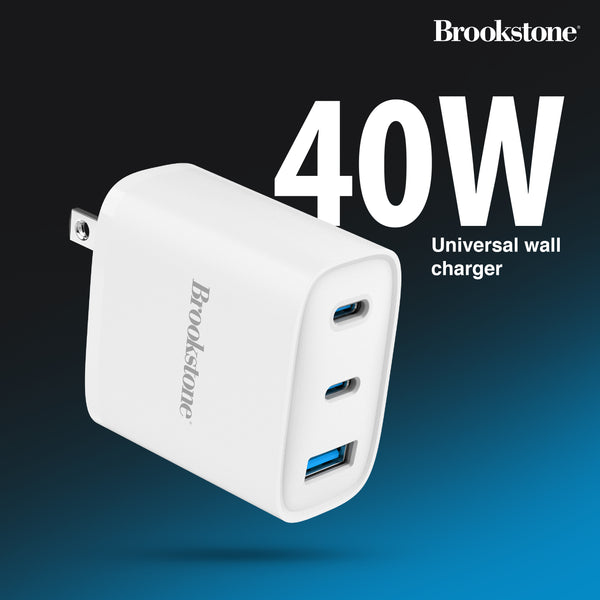 Brookstone PD 40W 3 Port Wall Charger Dual USB C and USB A Ports