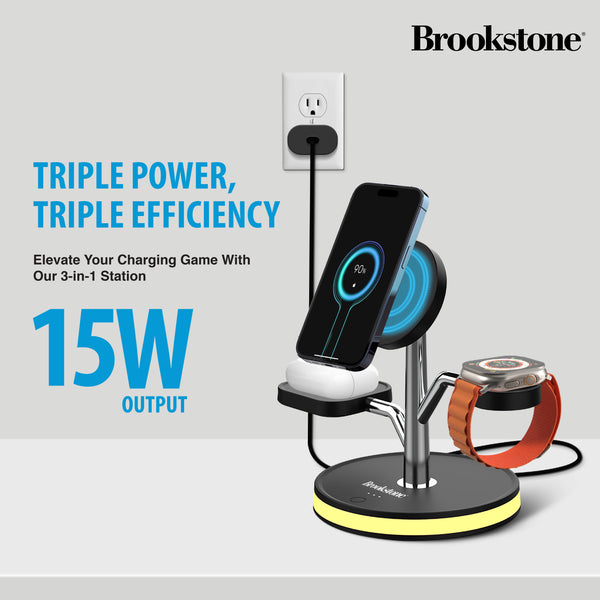 Brookstone 3 in 1 Wireless Charging Station Magnetic Charging Fast