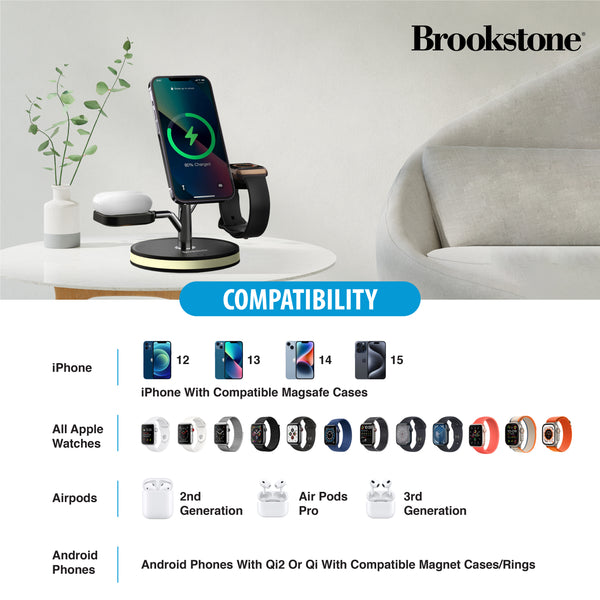 Brookstone 3 in 1 Wireless Charging Station Magnetic Charging Fast