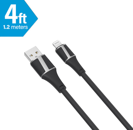 Brookstone Black Leather MFI Certified Lighting Sync & Charge Cable: 4ft, 6ft, 10ft