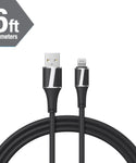 Brookstone Black Leather MFI Certified Lighting Sync & Charge Cable: 4ft, 6ft, 10ft
