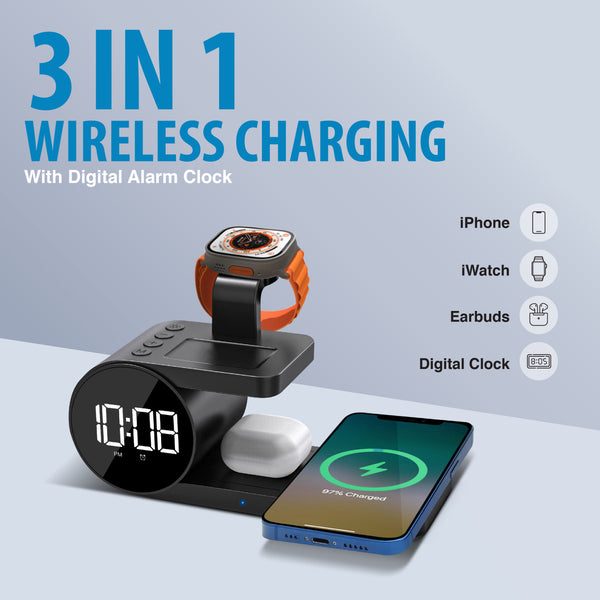 Brookstone 3 in 1 Wireless Charging Station and Alarm Clock