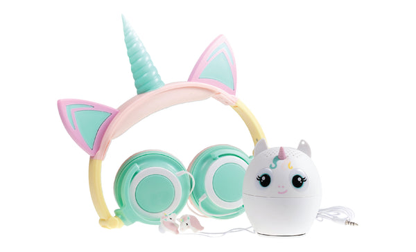 Unicorn 3-Piece Audio Gift Set- Light-up Headphone, Bluetooth