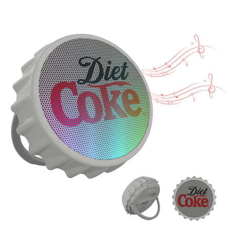 Coca-Cola Bottle Cap Shaped LED Light Bluetooth Speaker, Wall Mountable, Kick Stand, FM Radio