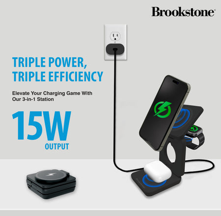 Brookstone Ultra Compact Foldable 3-in-1 Wireless Charging Station