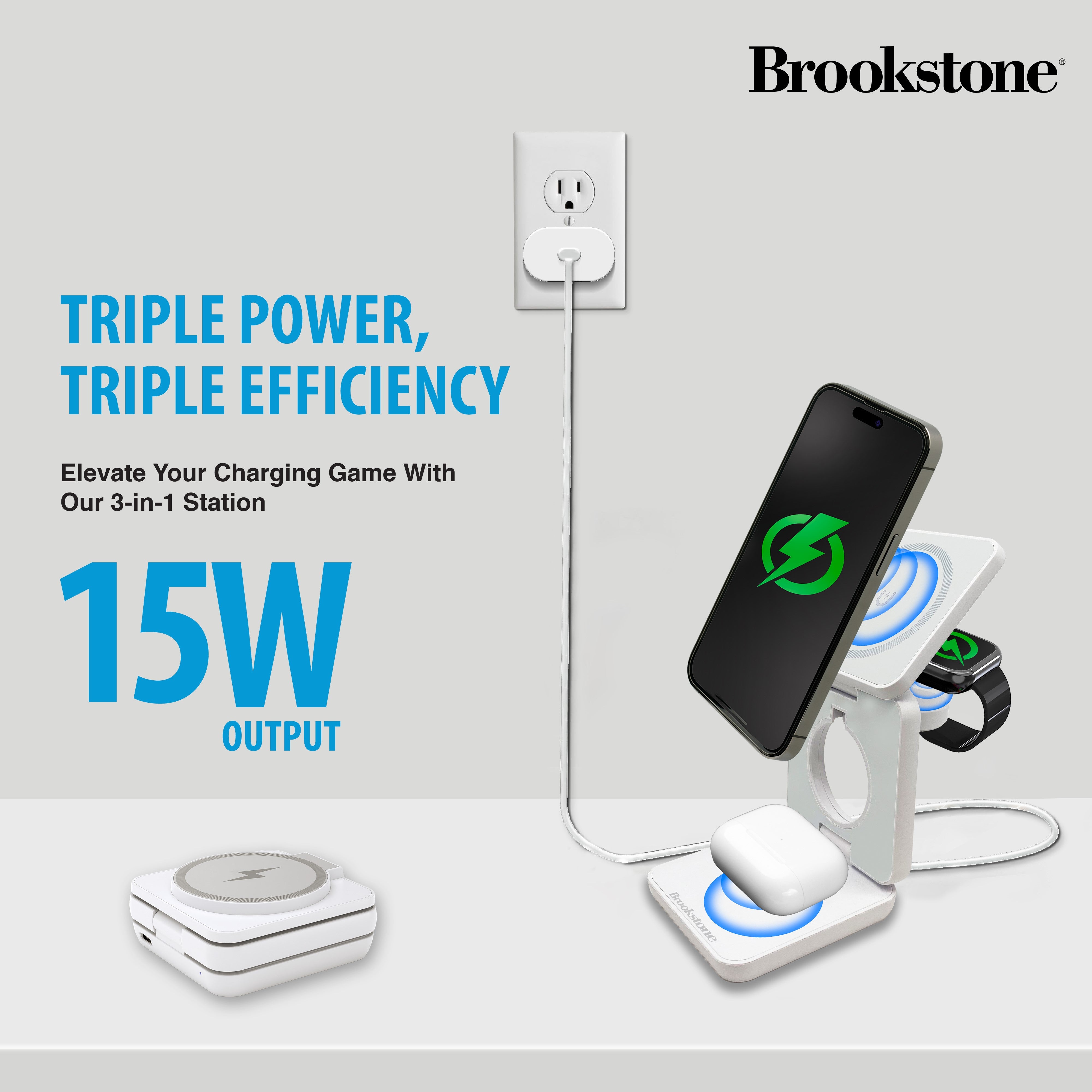 Brookstone Ultra Compact Foldable 3-in-1 Wireless Charging Station