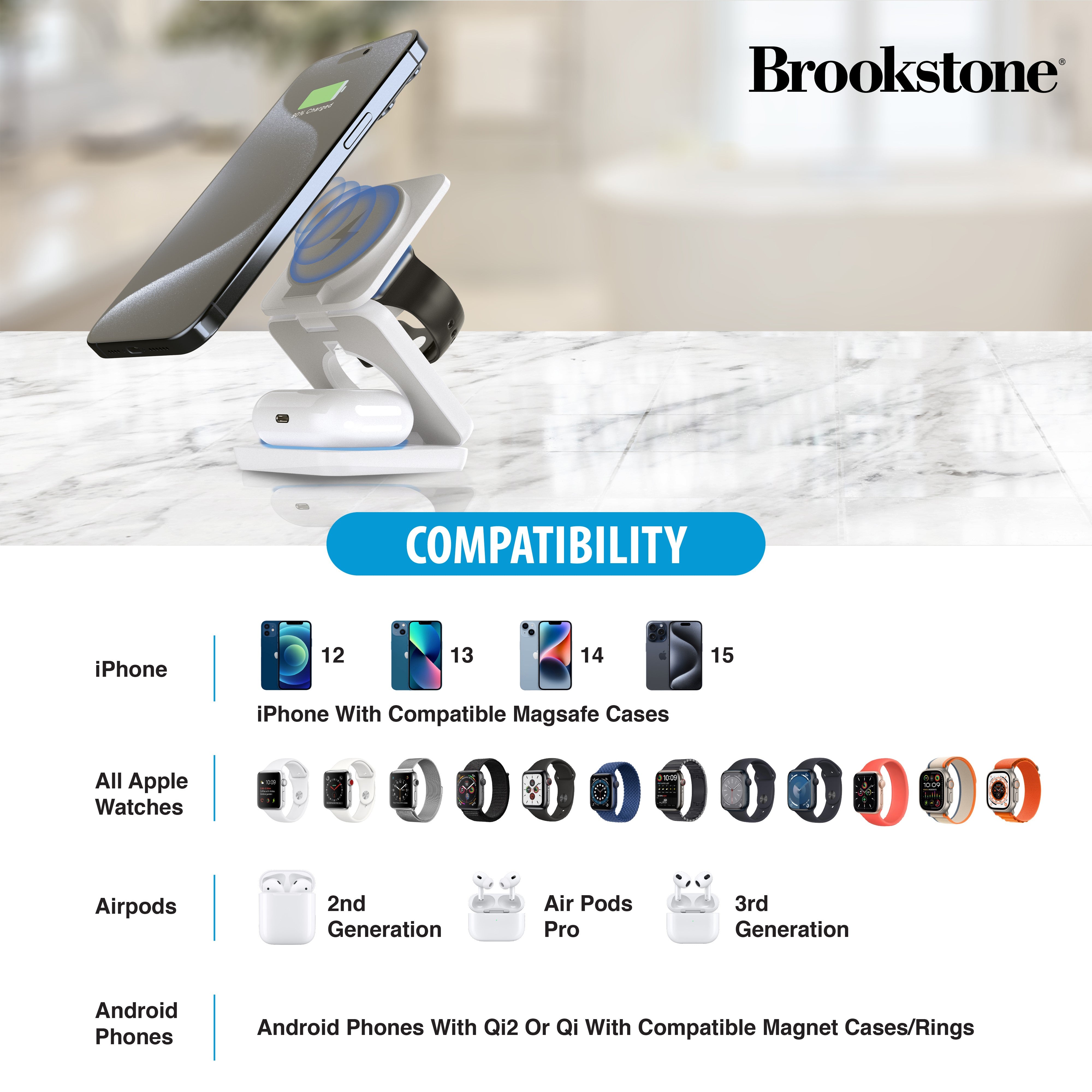 Brookstone Ultra Compact Foldable 3-in-1 Wireless Charging Station