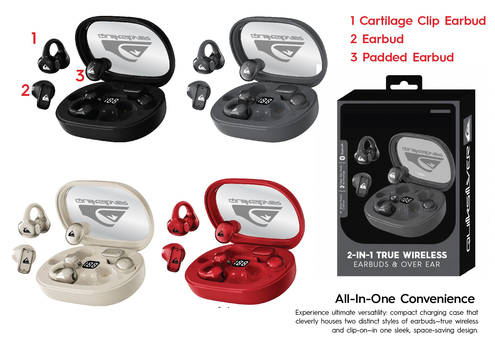 GabbaGoods 3-in-1 True Wireless Earbuds with LCD Charging Case