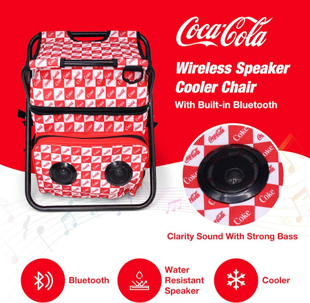 Coca-Cola/Diet Coke Waterproof Bluetooth Speaker Cooler Bag, Folding Chair, and Backpack