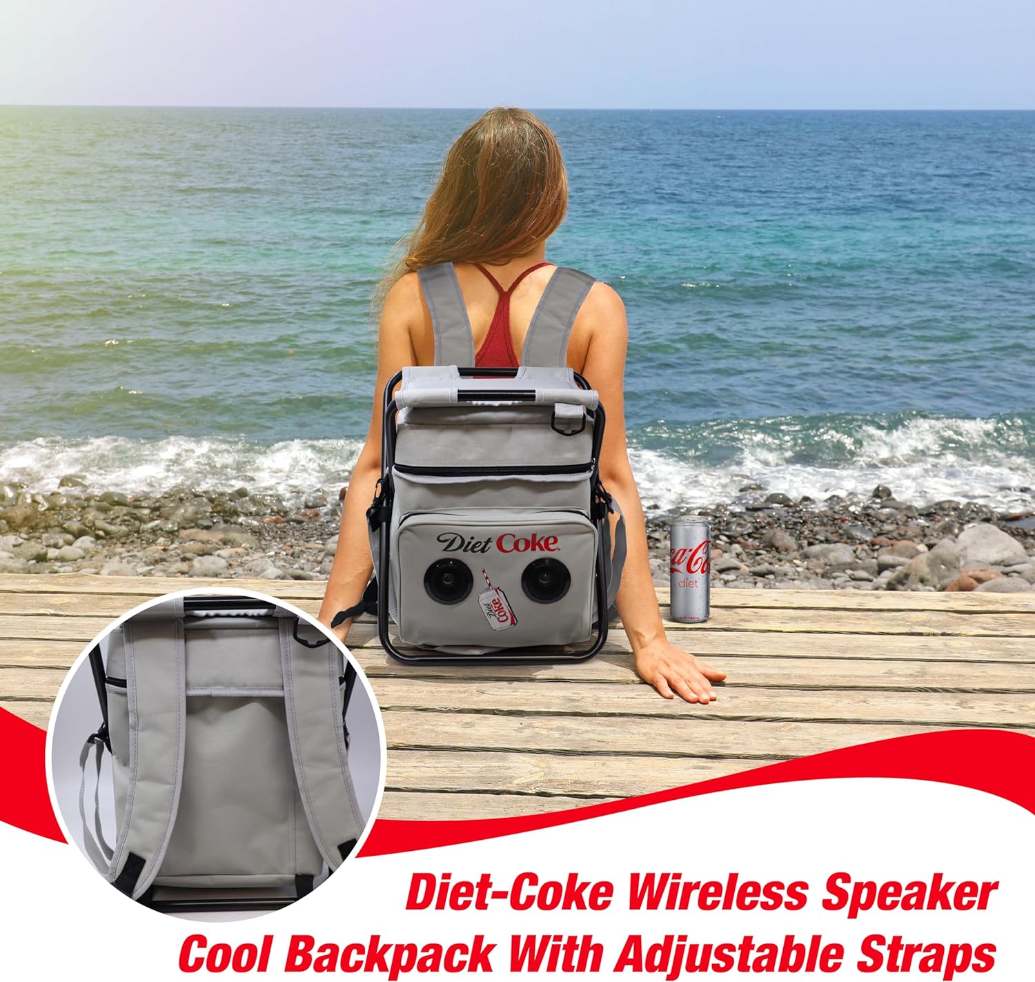 Coca-Cola/Diet Coke Waterproof Bluetooth Speaker Cooler Bag, Folding Chair, and Backpack