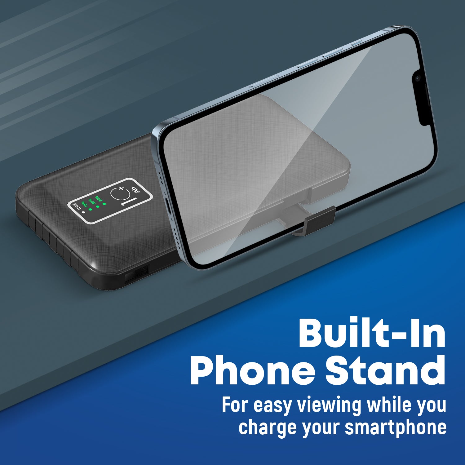 GabbaGoods 10,000mAh Power Bank with LCD Power Display, 4 Built-In Cables, and Phone Stand