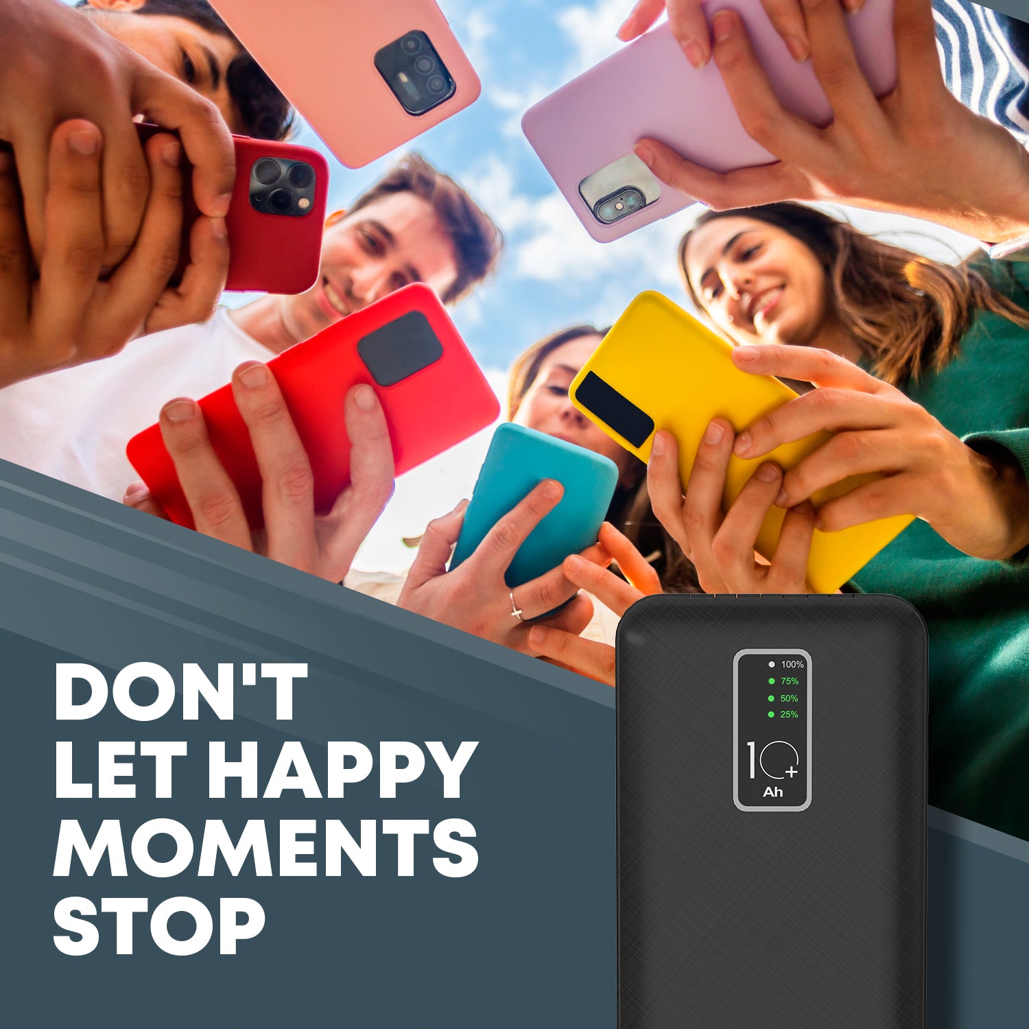 GabbaGoods 10,000mAh Power Bank with LCD Power Display, 4 Built-In Cables, and Phone Stand