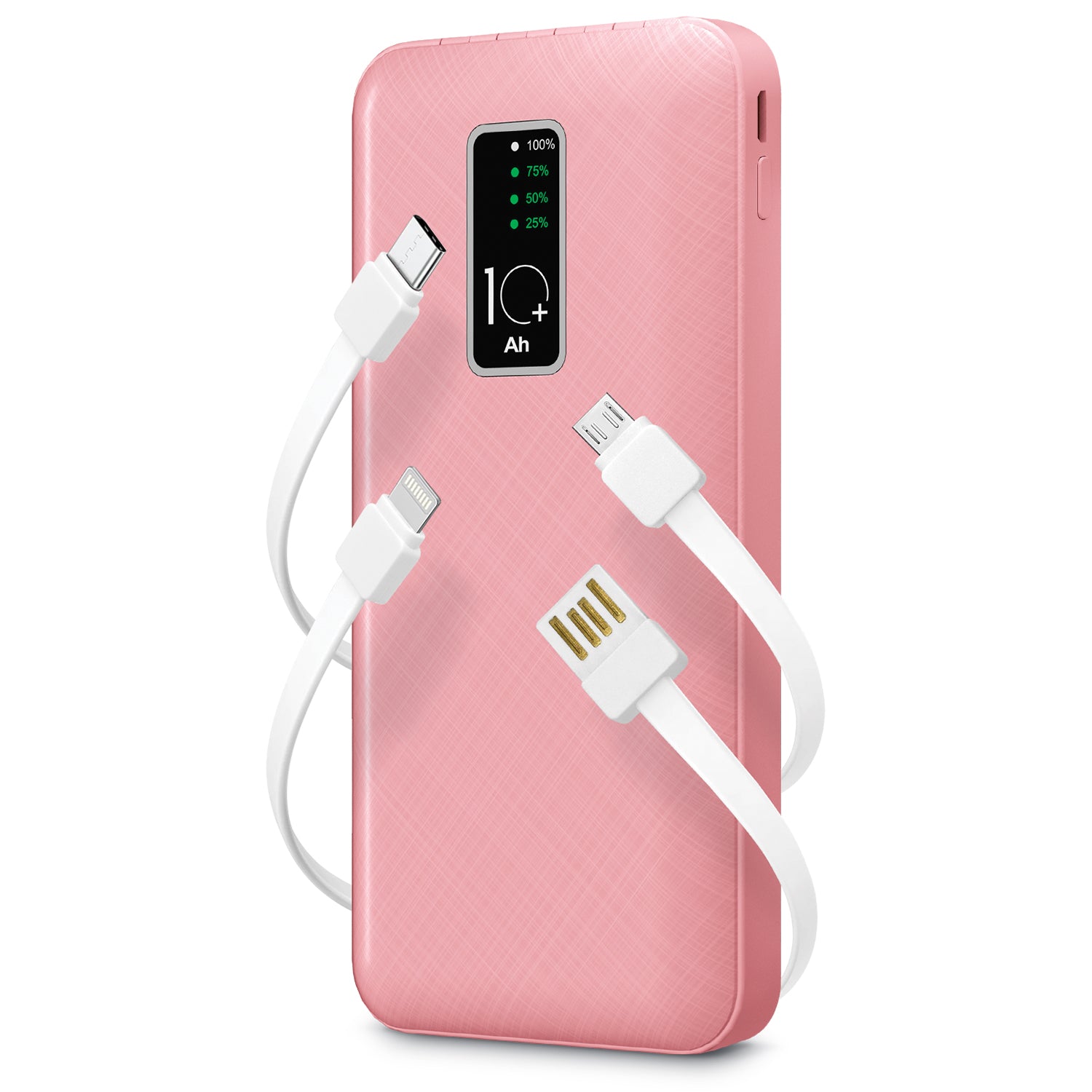 GabbaGoods 10,000mAh Power Bank with LCD Power Display, 4 Built-In Cables, and Phone Stand