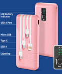 GabbaGoods 10,000mAh Power Bank with LCD Power Display, 4 Built-In Cables, and Phone Stand
