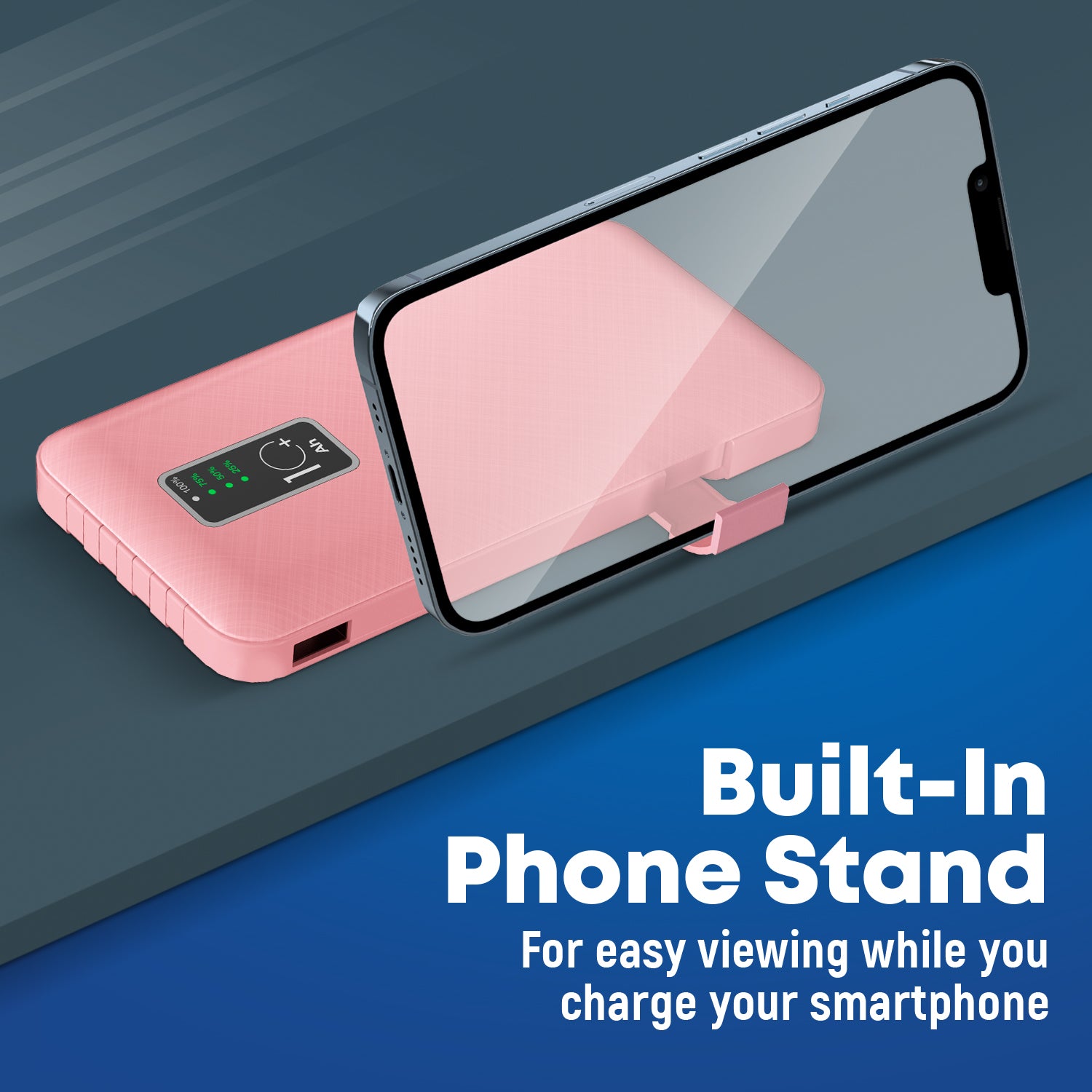 GabbaGoods 10,000mAh Power Bank with LCD Power Display, 4 Built-In Cables, and Phone Stand