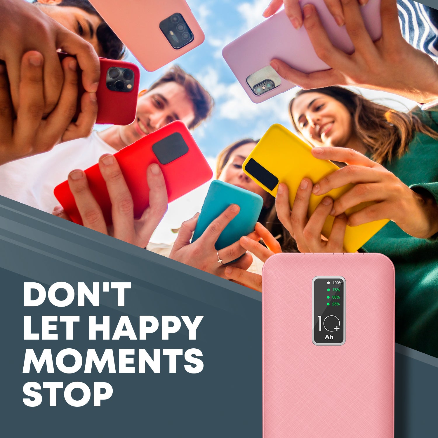 GabbaGoods 10,000mAh Power Bank with LCD Power Display, 4 Built-In Cables, and Phone Stand