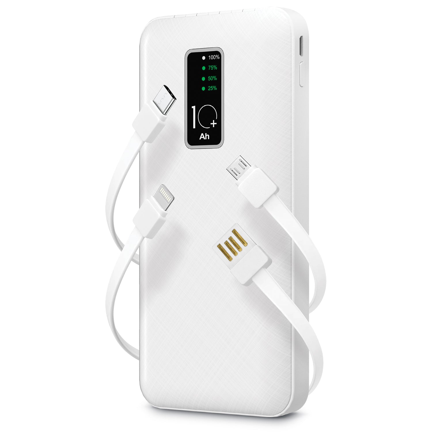 GabbaGoods 10,000mAh Power Bank with LCD Power Display, 4 Built-In Cables, and Phone Stand