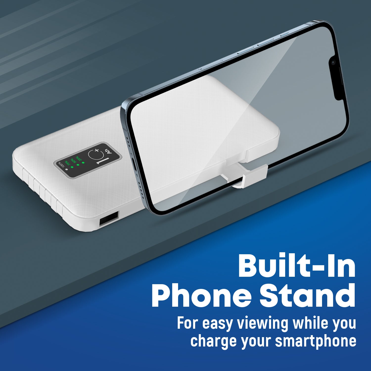 GabbaGoods 10,000mAh Power Bank with LCD Power Display, 4 Built-In Cables, and Phone Stand