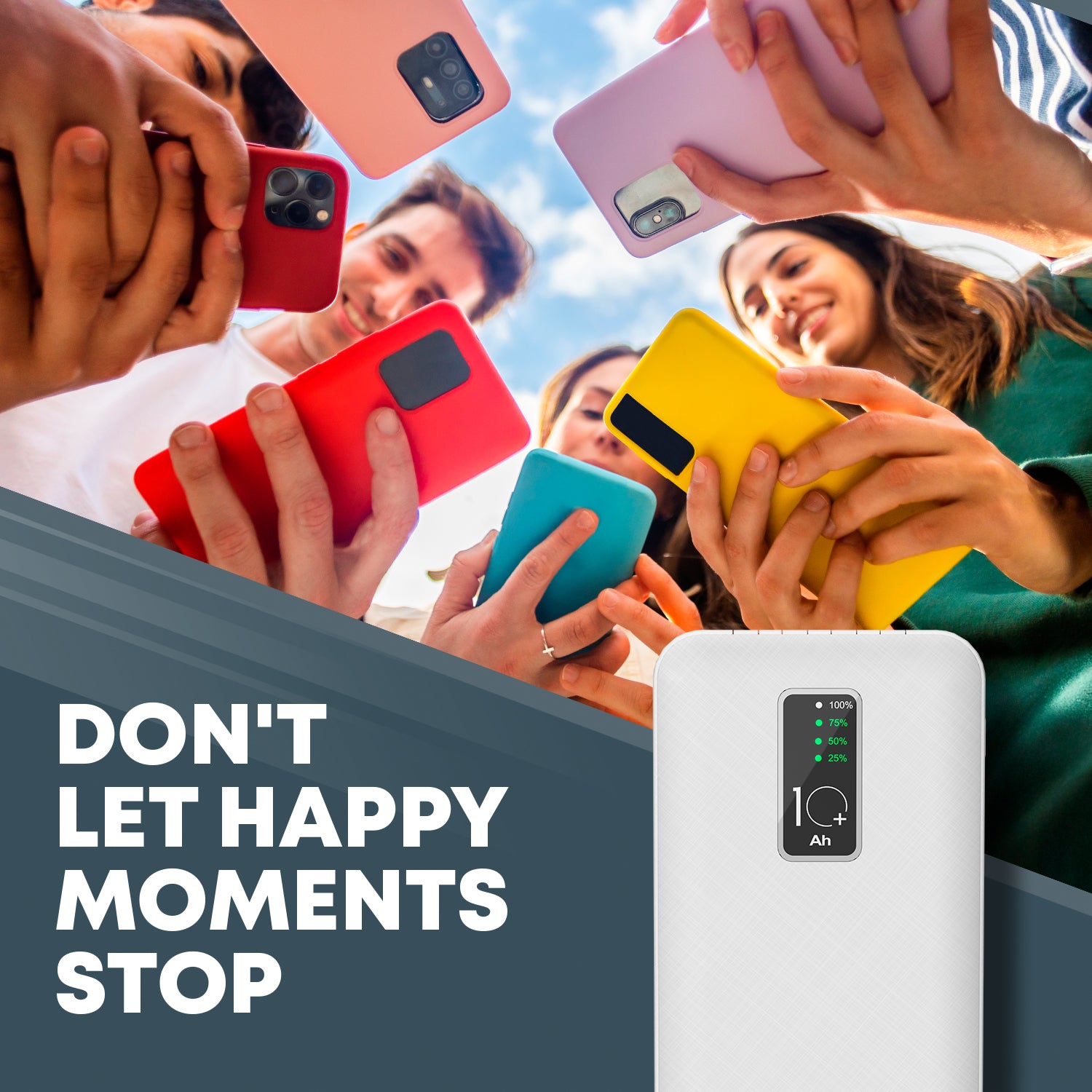 GabbaGoods 10,000mAh Power Bank with LCD Power Display, 4 Built-In Cables, and Phone Stand