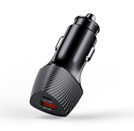 Brookstone Dual Port PD 38W Car charger – Carbon Fiber