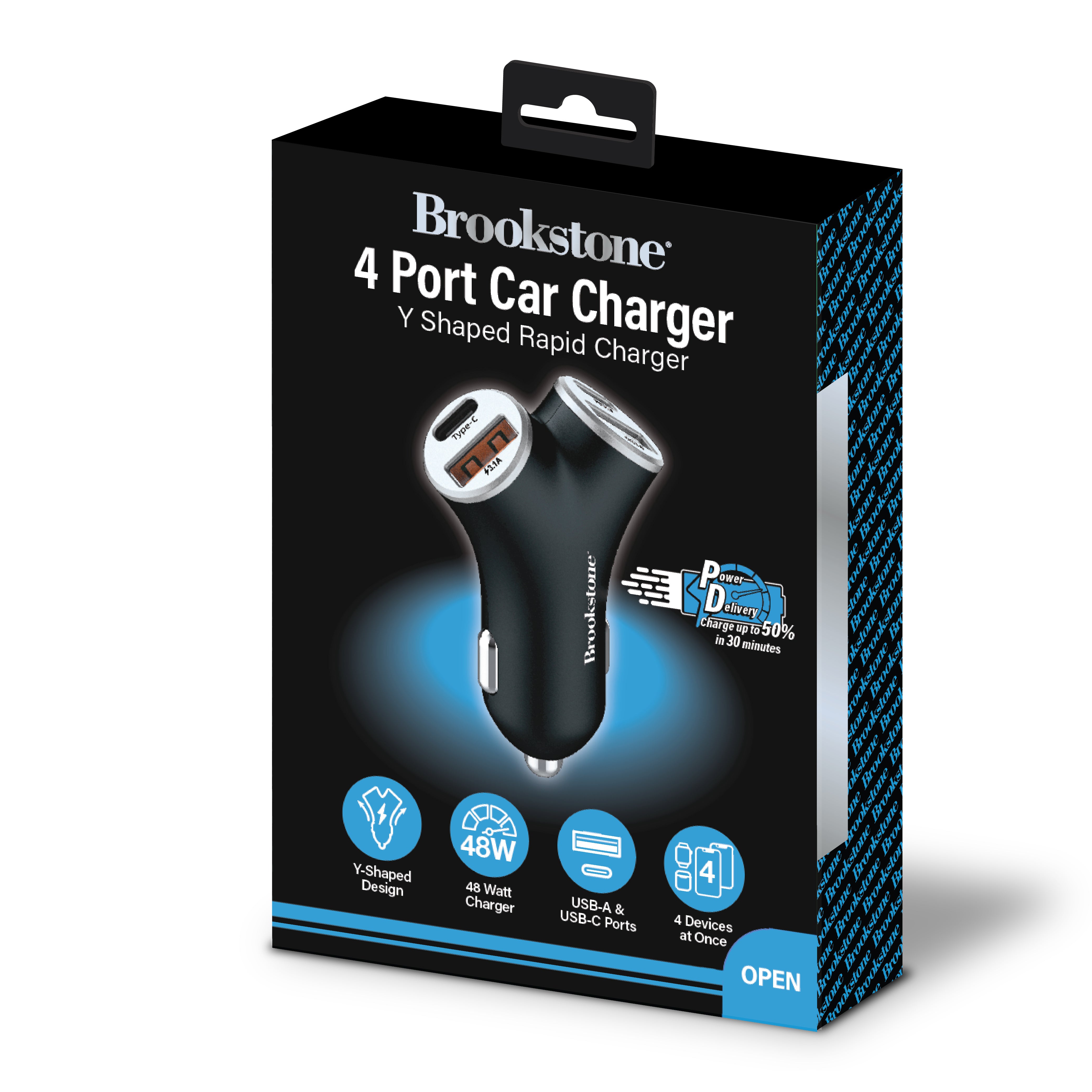 Brookstone Y Shaped 4 Port Car Charger