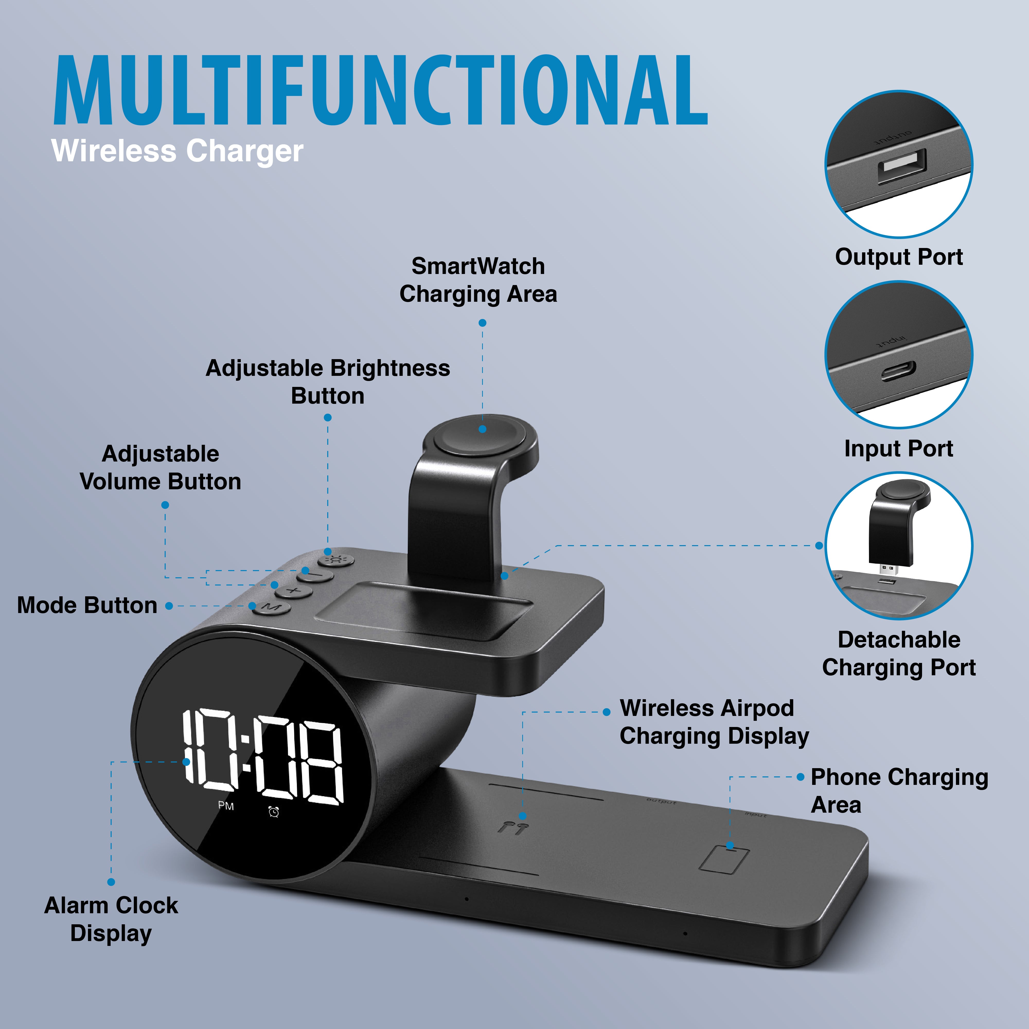 Brookstone 3 in 1 Wireless Charging Station and Alarm Clock