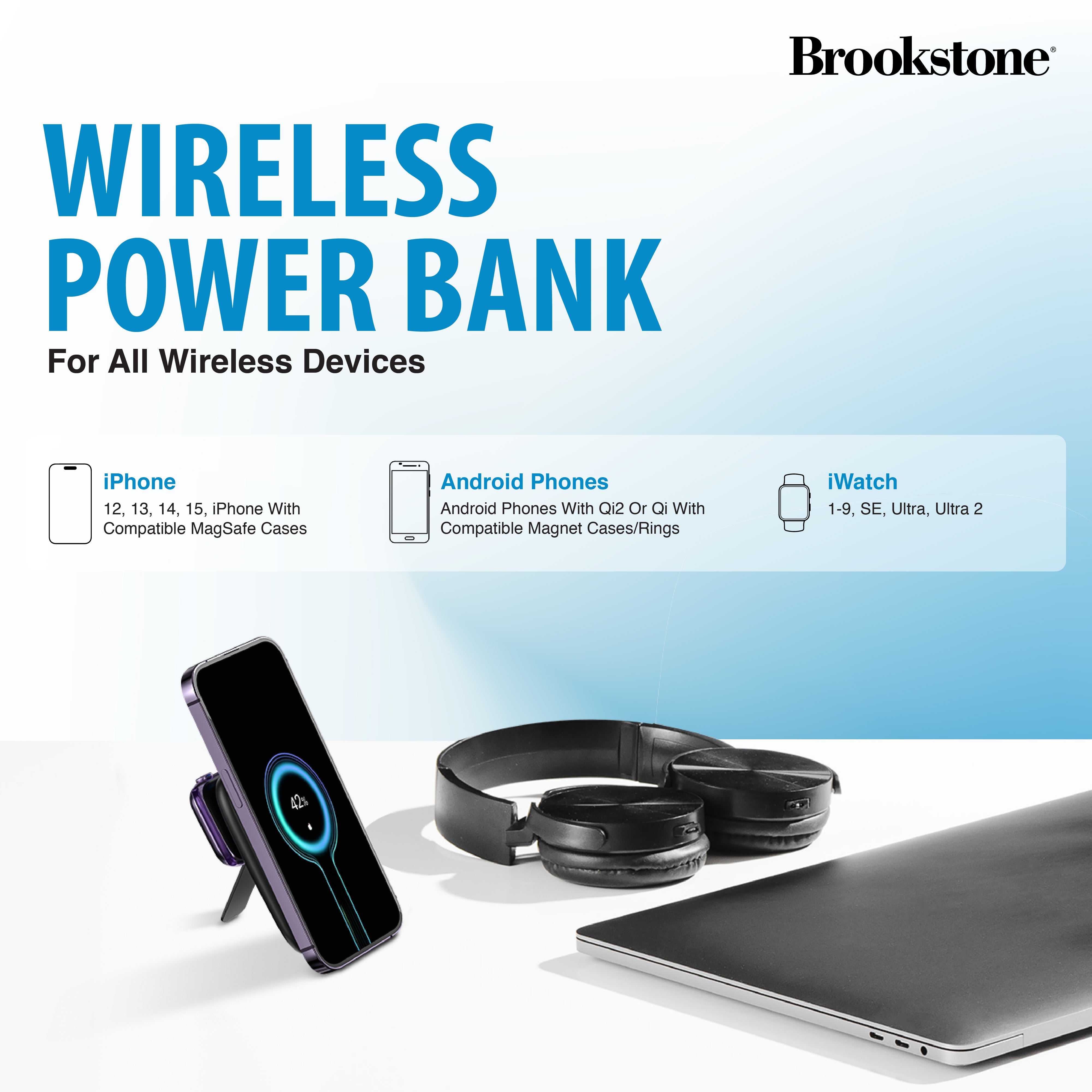 Brookstone 3-in-1 MagSafe Wireless Power Bank with Stand & Apple Watch Charging Feature