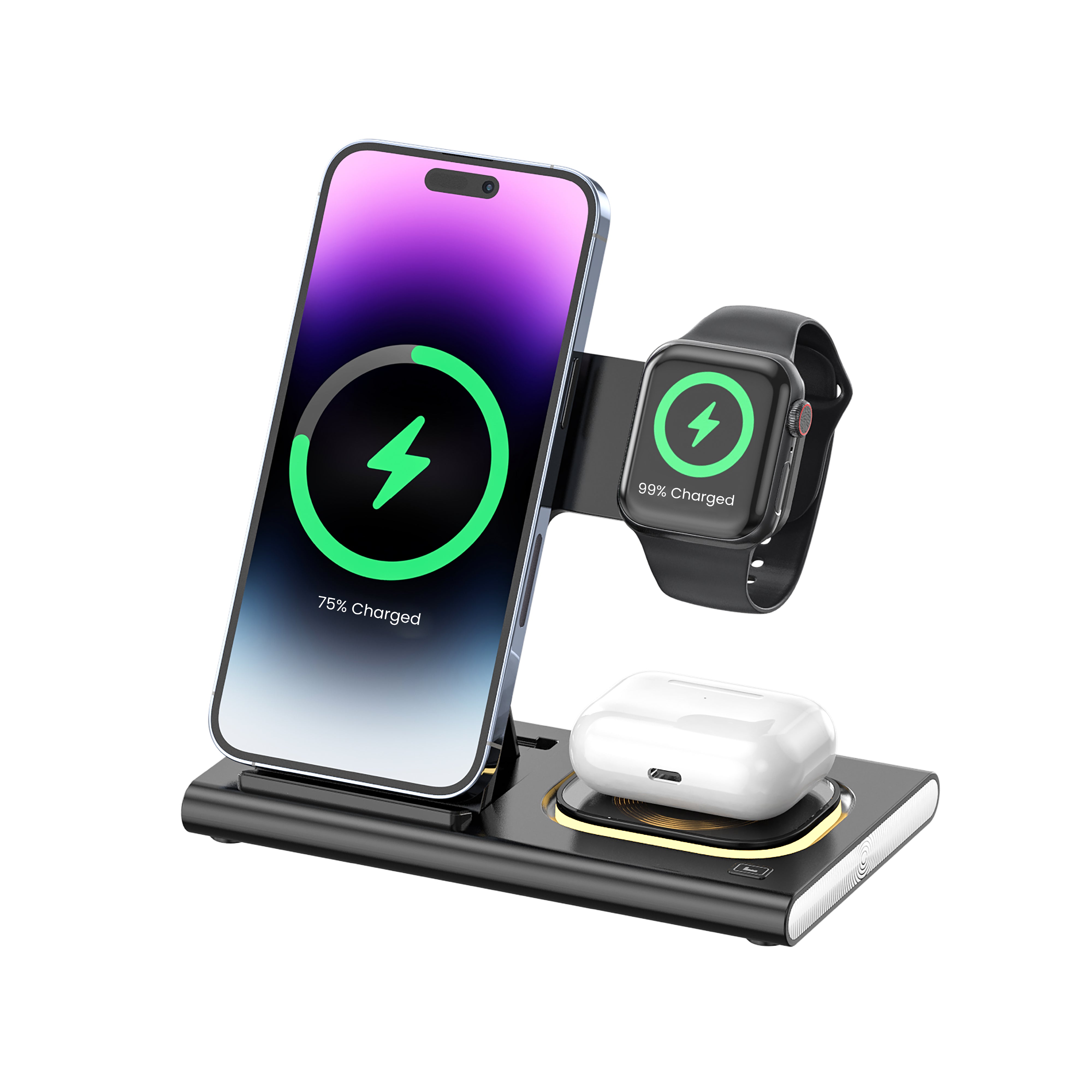 Brookstone 3-in-1 Wireless Charger Stand Fast Charging Station for