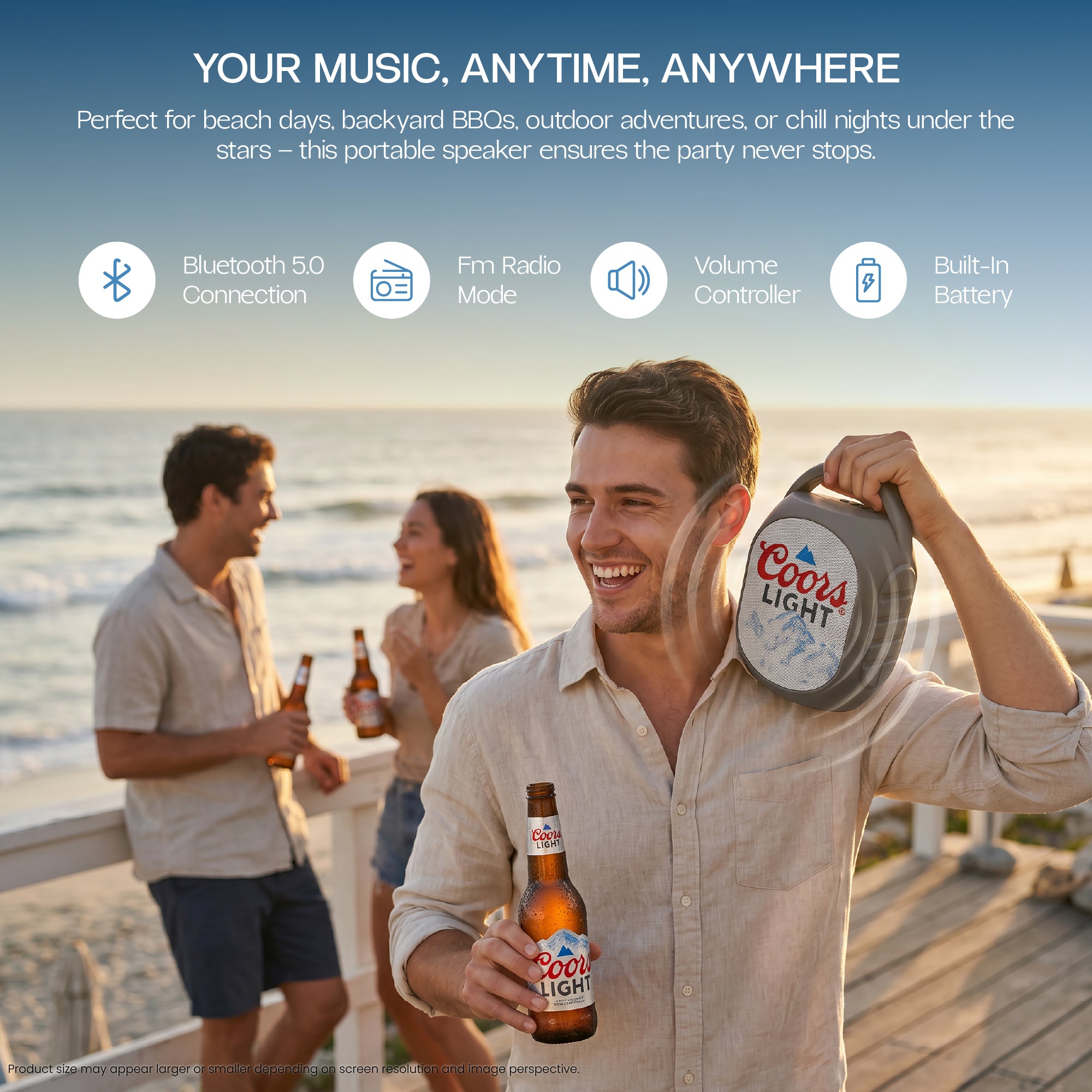 Coors Light Mini Party Speaker V2 with LED Lights, Built-In Handle, Function Buttons