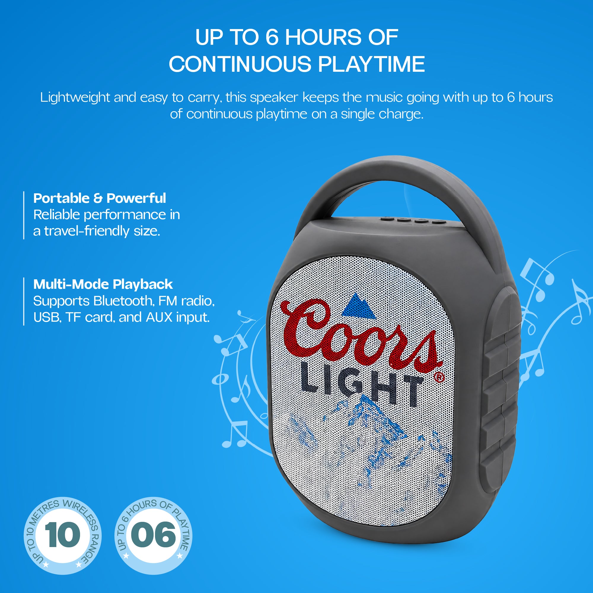 Coors Light Mini Party Speaker V2 with LED Lights, Built-In Handle, Function Buttons
