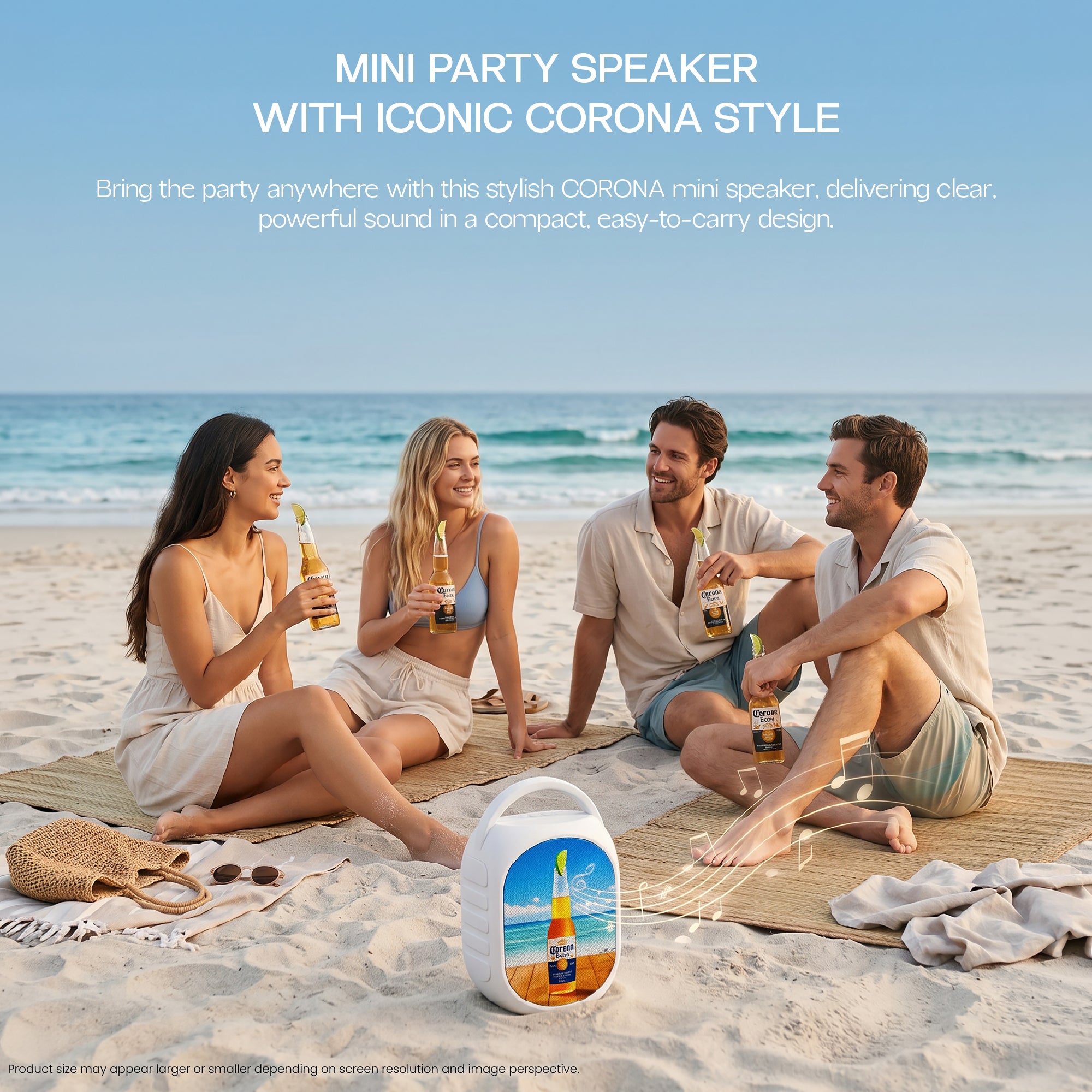 Corona Mini Party Speaker with LED Lights, Built-In Handle, Function Buttons