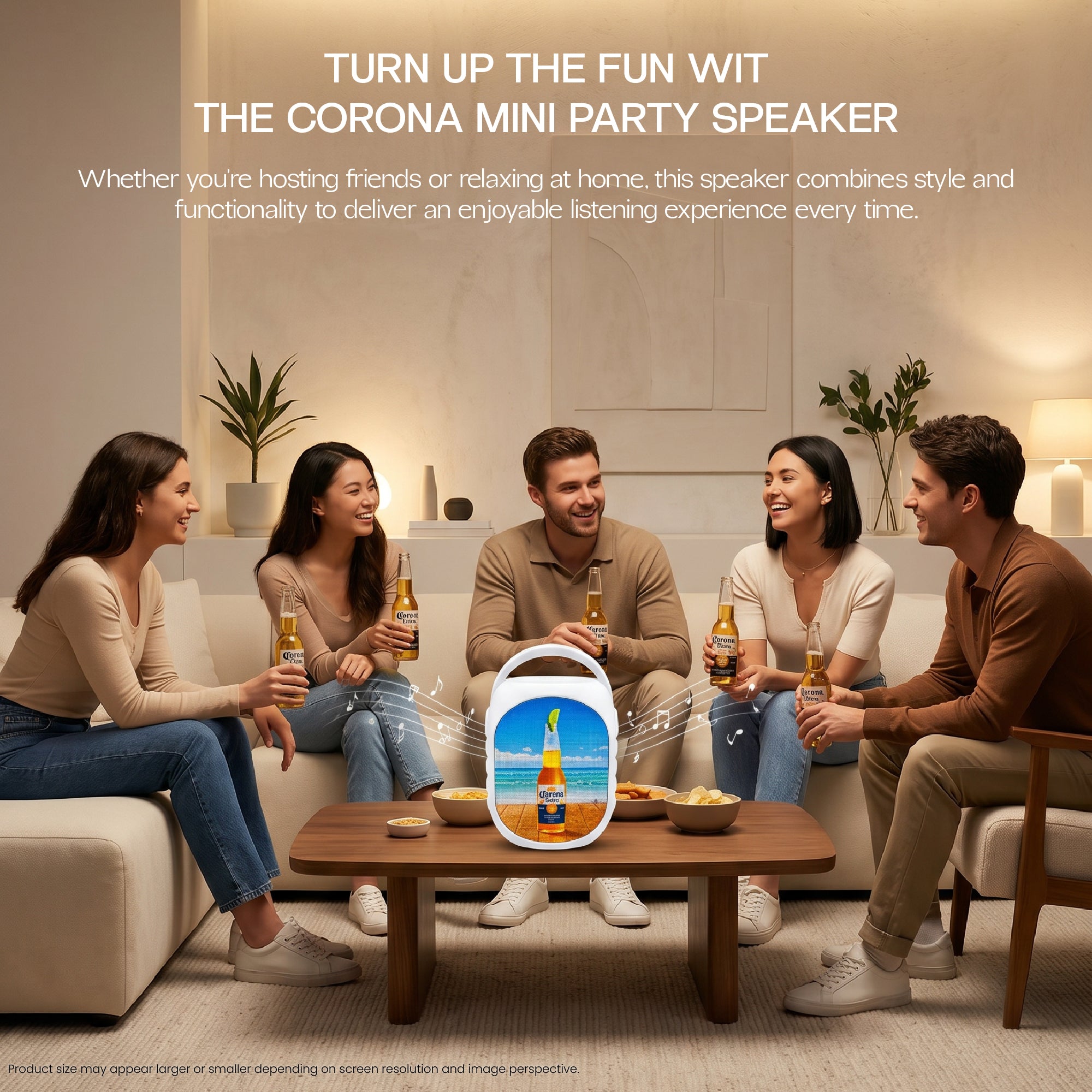 Corona Mini Party Speaker with LED Lights, Built-In Handle, Function Buttons