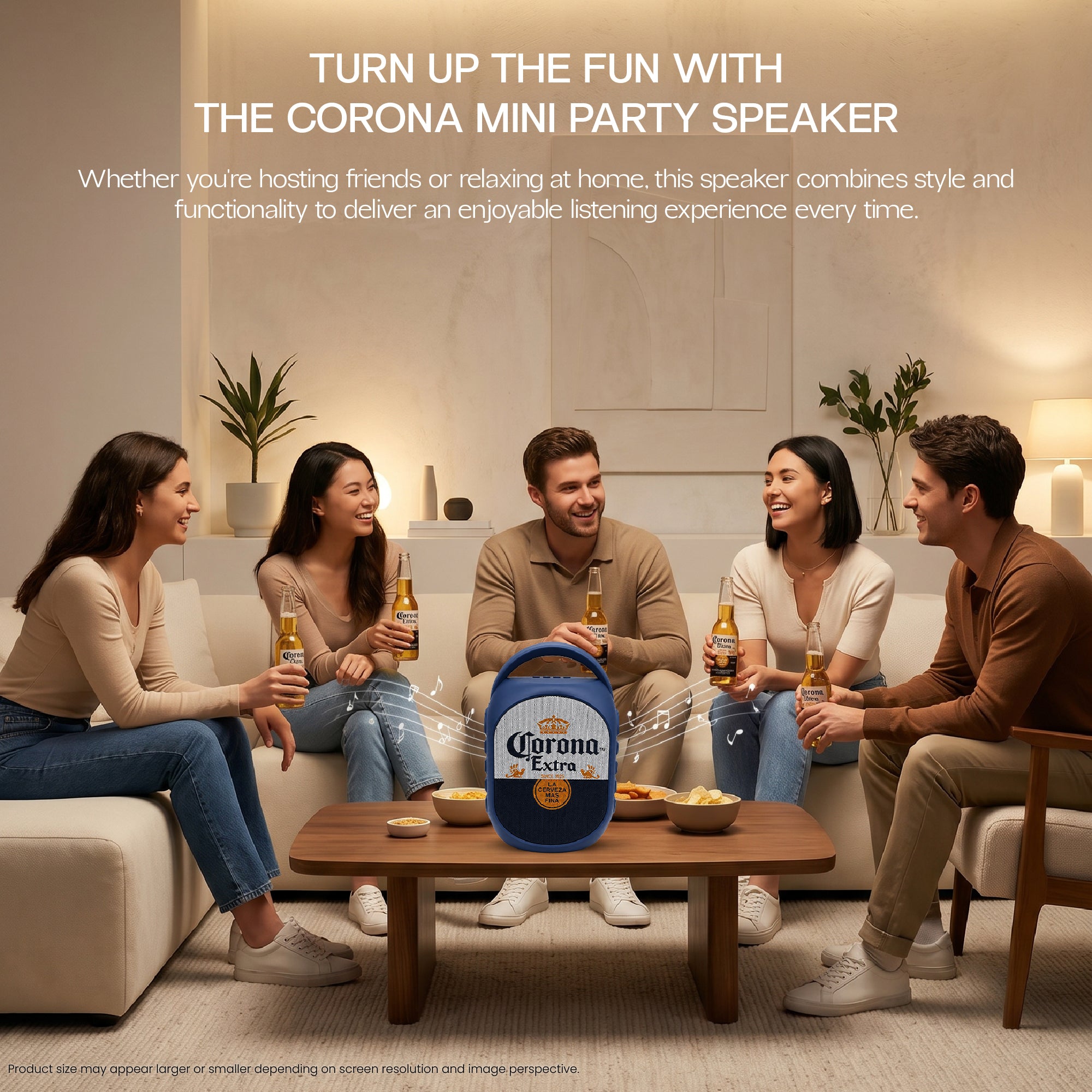 Corona Mini Party Speaker with LED Lights, Built-In Handle, Function Buttons