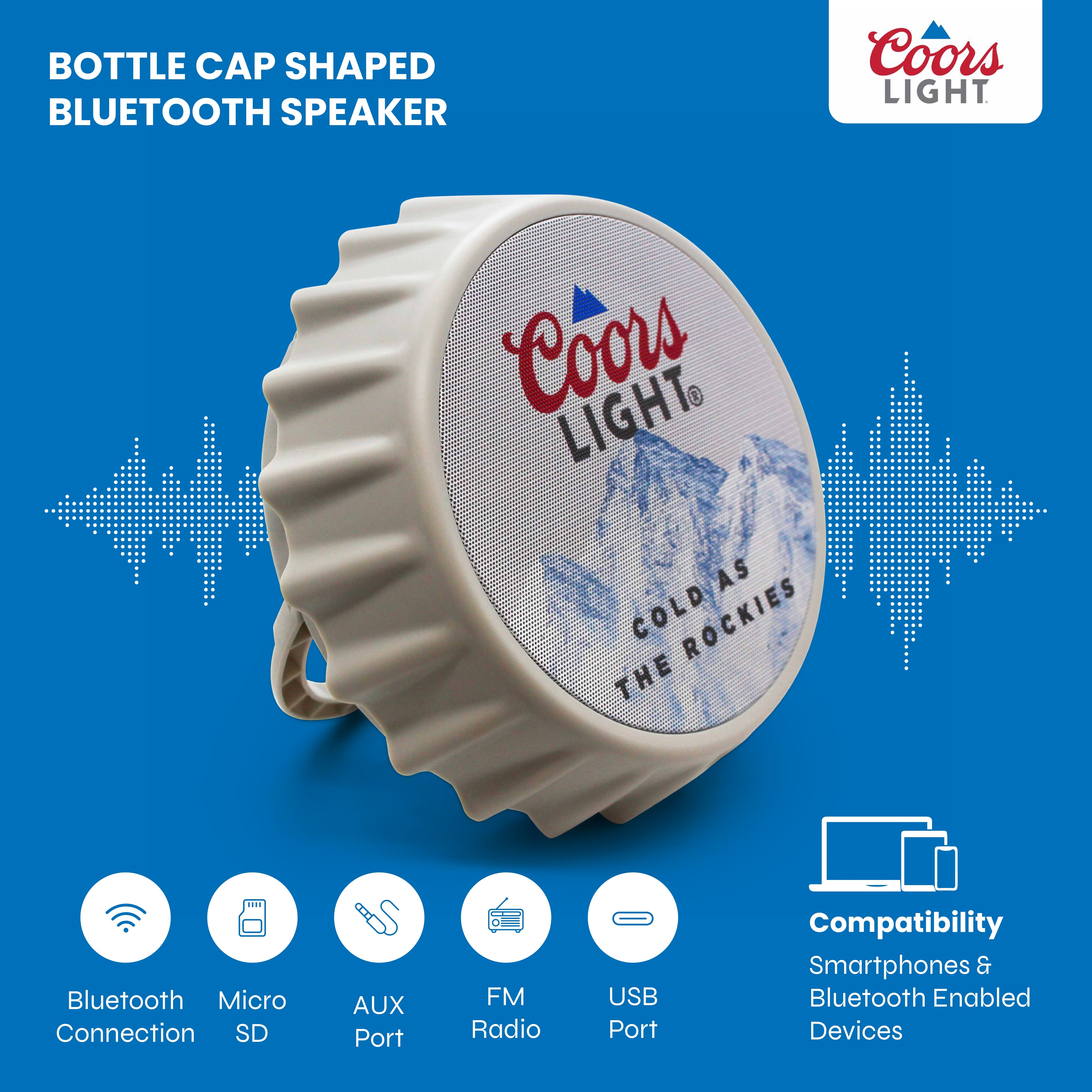 Coors Light Bottle Cap Shaped Bluetooth Speaker with LED Lights
