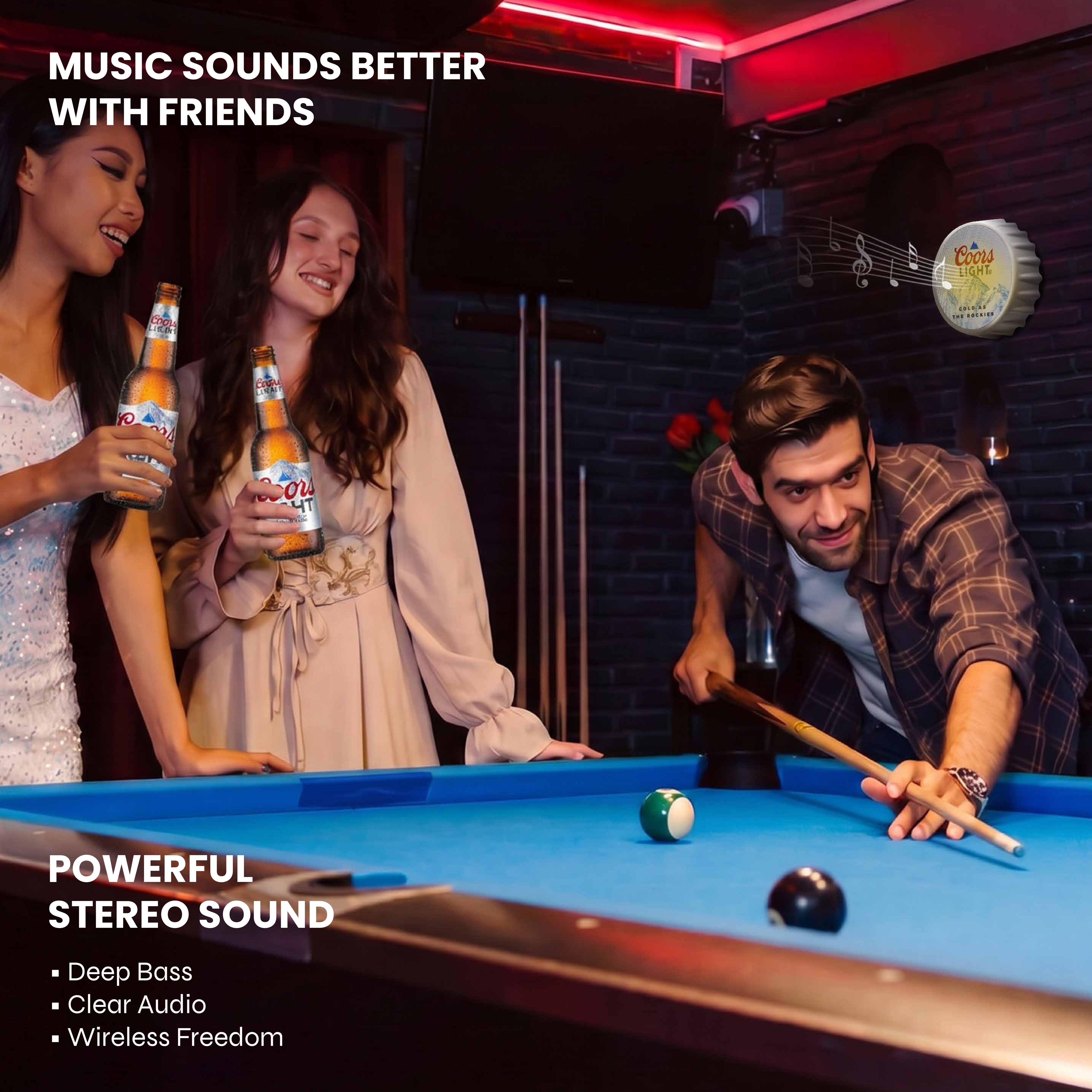 Coors Light Bottle Cap Shaped Bluetooth Speaker with LED Lights, Kickstand, Wall Mountable