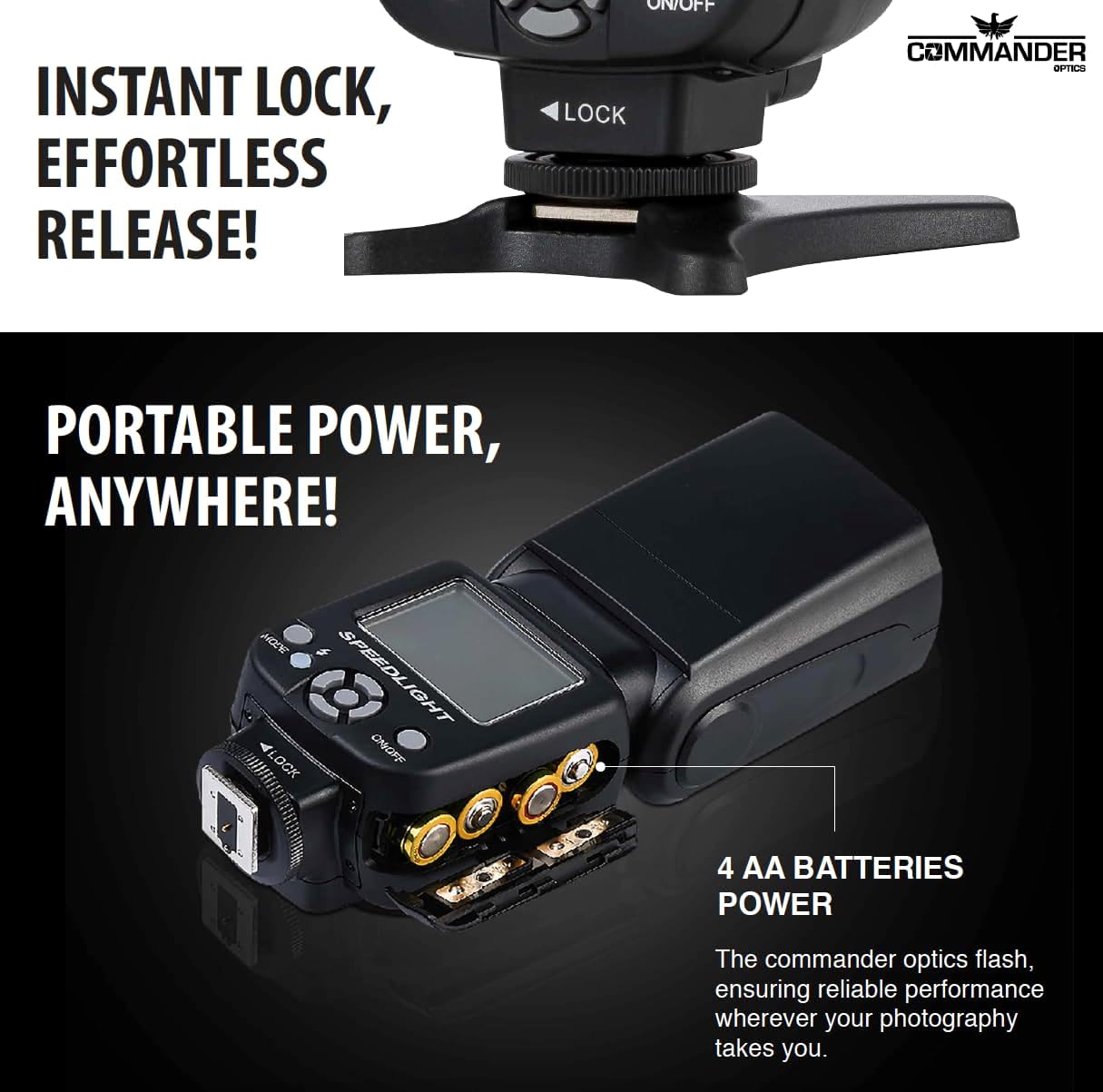 Commander Electronic Flash for Canon DSLR EOS Rebel T7, SL3, 4000D, 850D, 80D, 90D, 6D Mark II, 5D Mark IV, EOS R, RP, R5, R6, R7, R8, R10, R100, M200,M50 Mark II, M6, M5 Fully Automatic Speedlite E-TTL