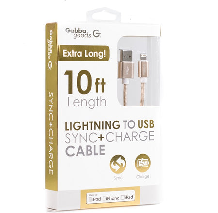 GabbaGoods 3-Pack MFI Certified Sync & Charge Metallic 10-Foot Lightning Cables