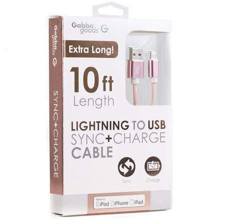 GabbaGoods MFI certified Metallix 10-Ft Sync and Charge Lightning Cables