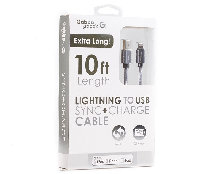 GabbaGoods MFI certified Metallix 10-Ft Sync and Charge Lightning Cables