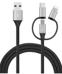 3-in-1 Tri-Tip USB To Apple Certified MFI Lightning/ Type C/ Micro USB Cable - 2 PACK