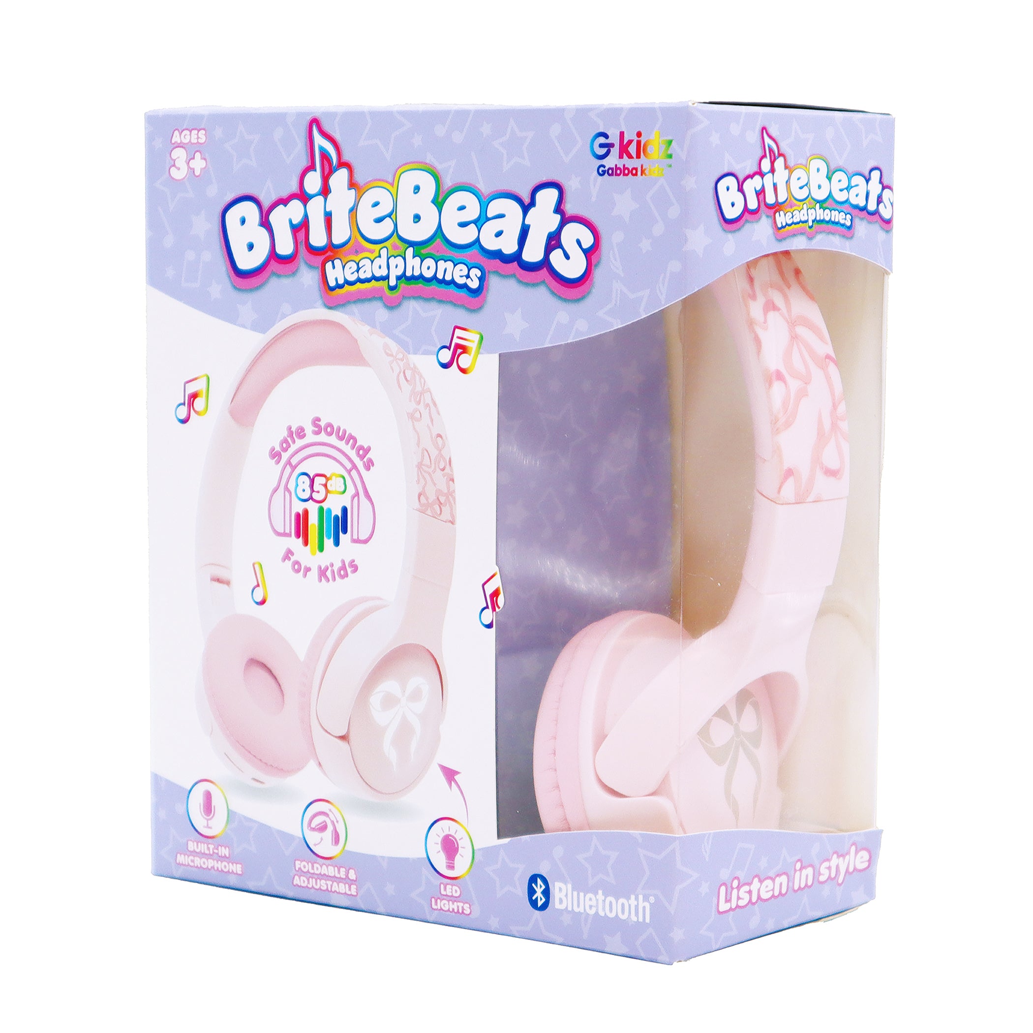 GabbaGoods BriteBeats Kids Volume Limiting Bluetooth Headphones with LED EarCaps
