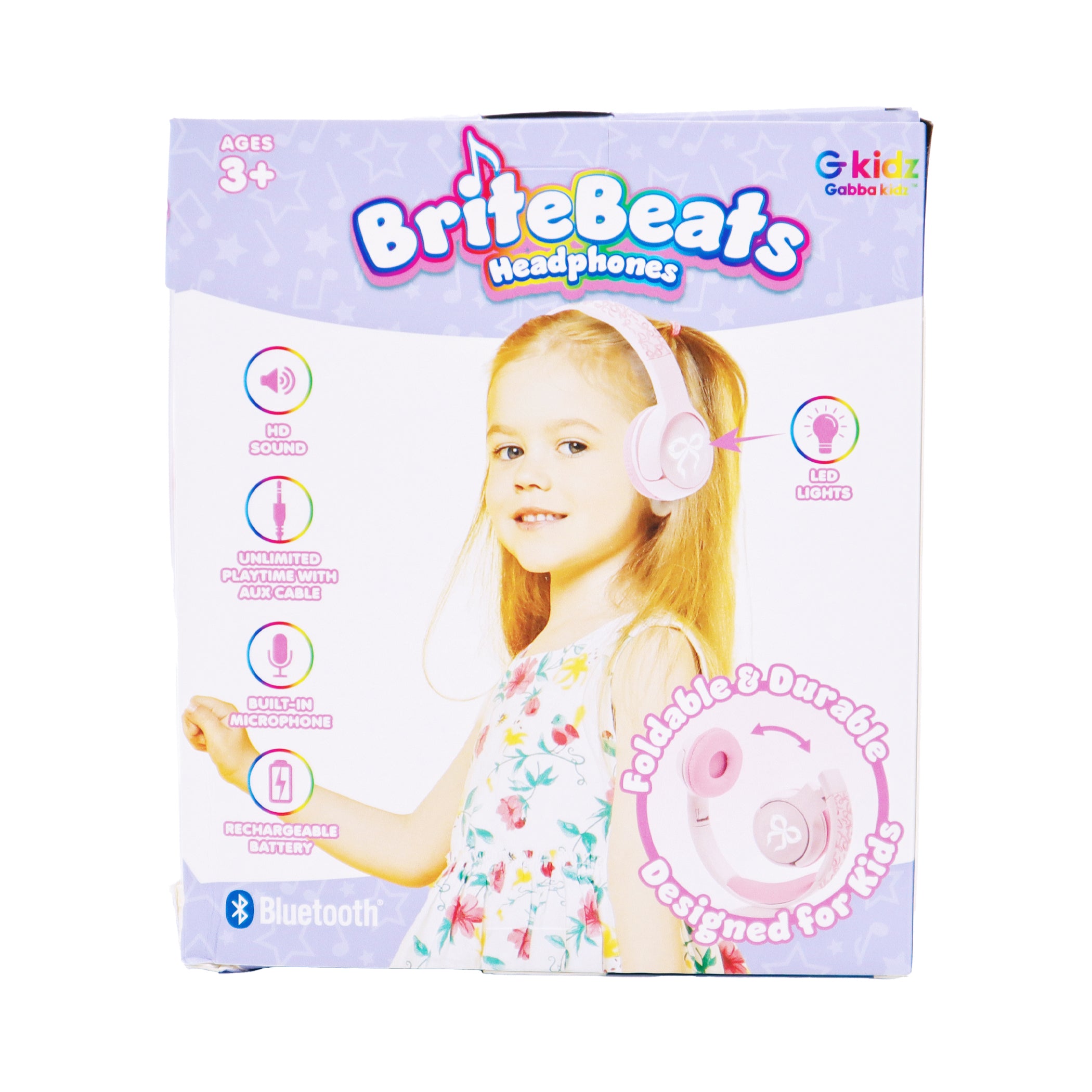 GabbaGoods BriteBeats Kids Volume Limiting Bluetooth Headphones with LED EarCaps