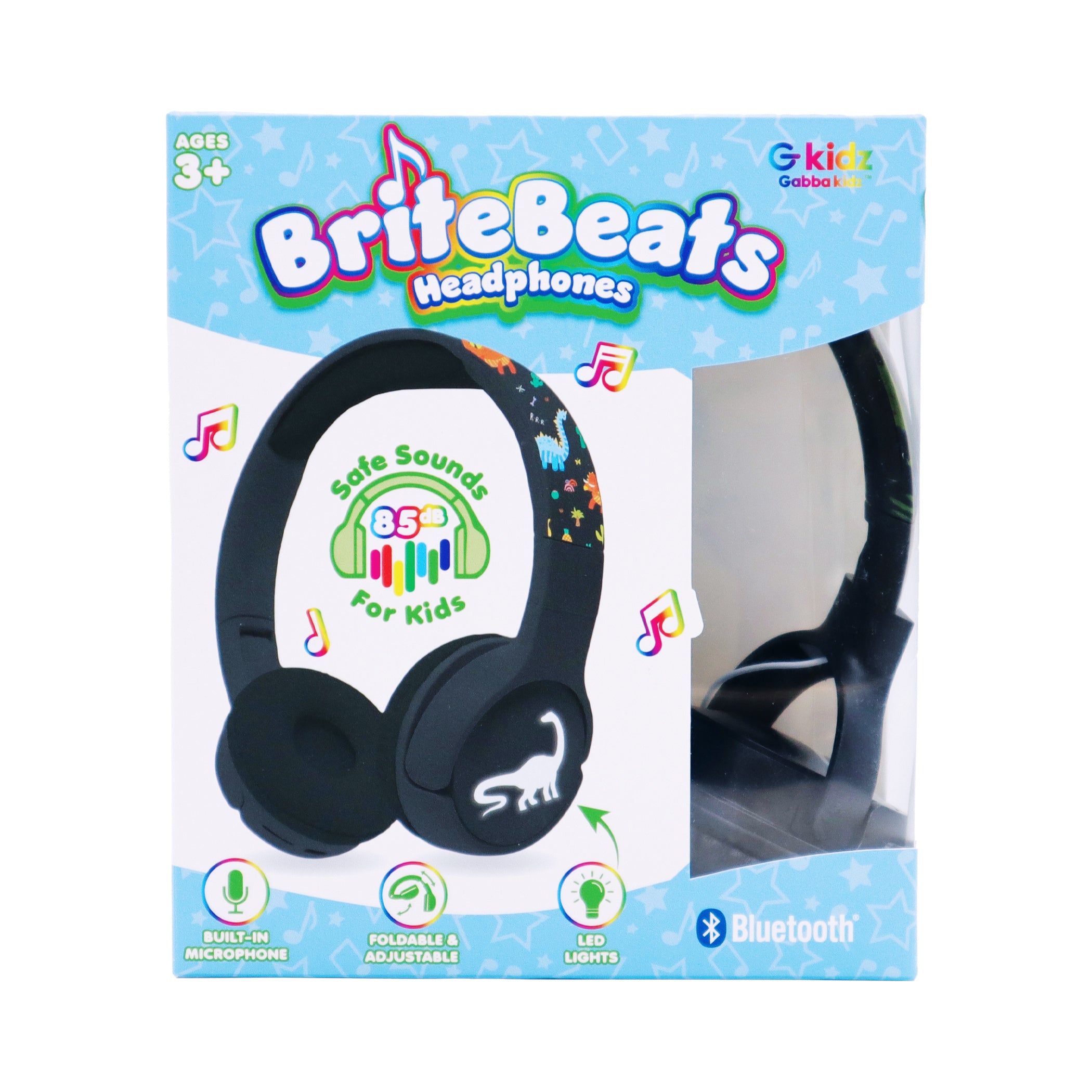 GabbaGoods BriteBeats Kids Volume Limiting Bluetooth Headphones with LED EarCaps