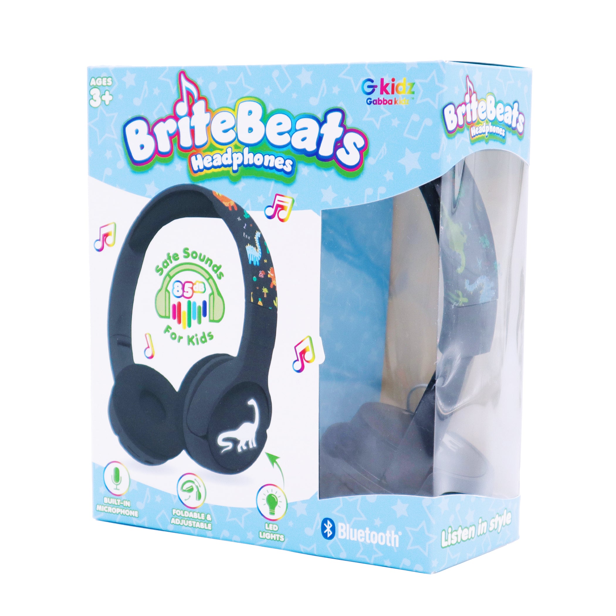 GabbaGoods BriteBeats Kids Volume Limiting Bluetooth Headphones with LED EarCaps