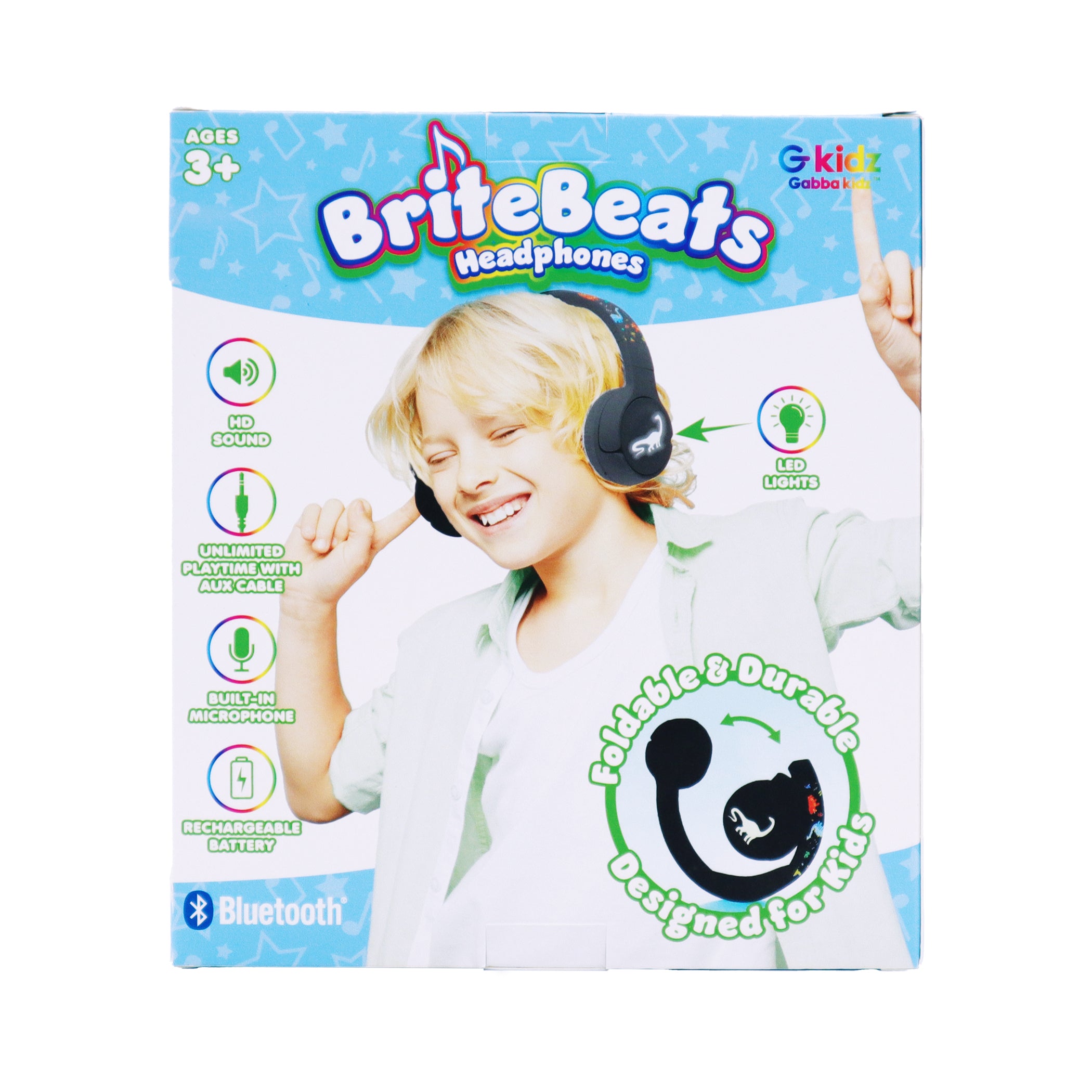 GabbaGoods BriteBeats Kids Volume Limiting Bluetooth Headphones with LED EarCaps