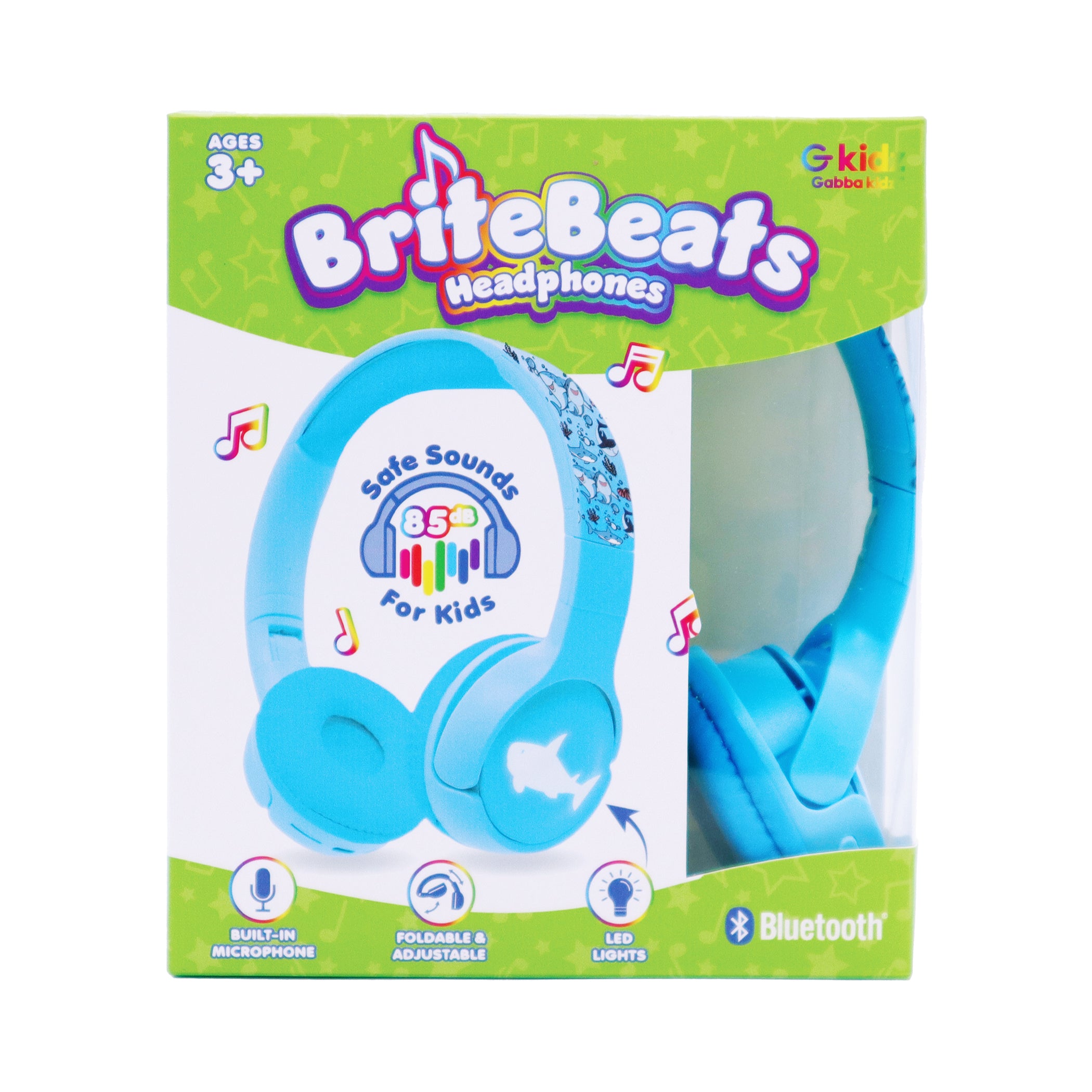 GabbaGoods BriteBeats Kids Volume Limiting Bluetooth Headphones with LED EarCaps