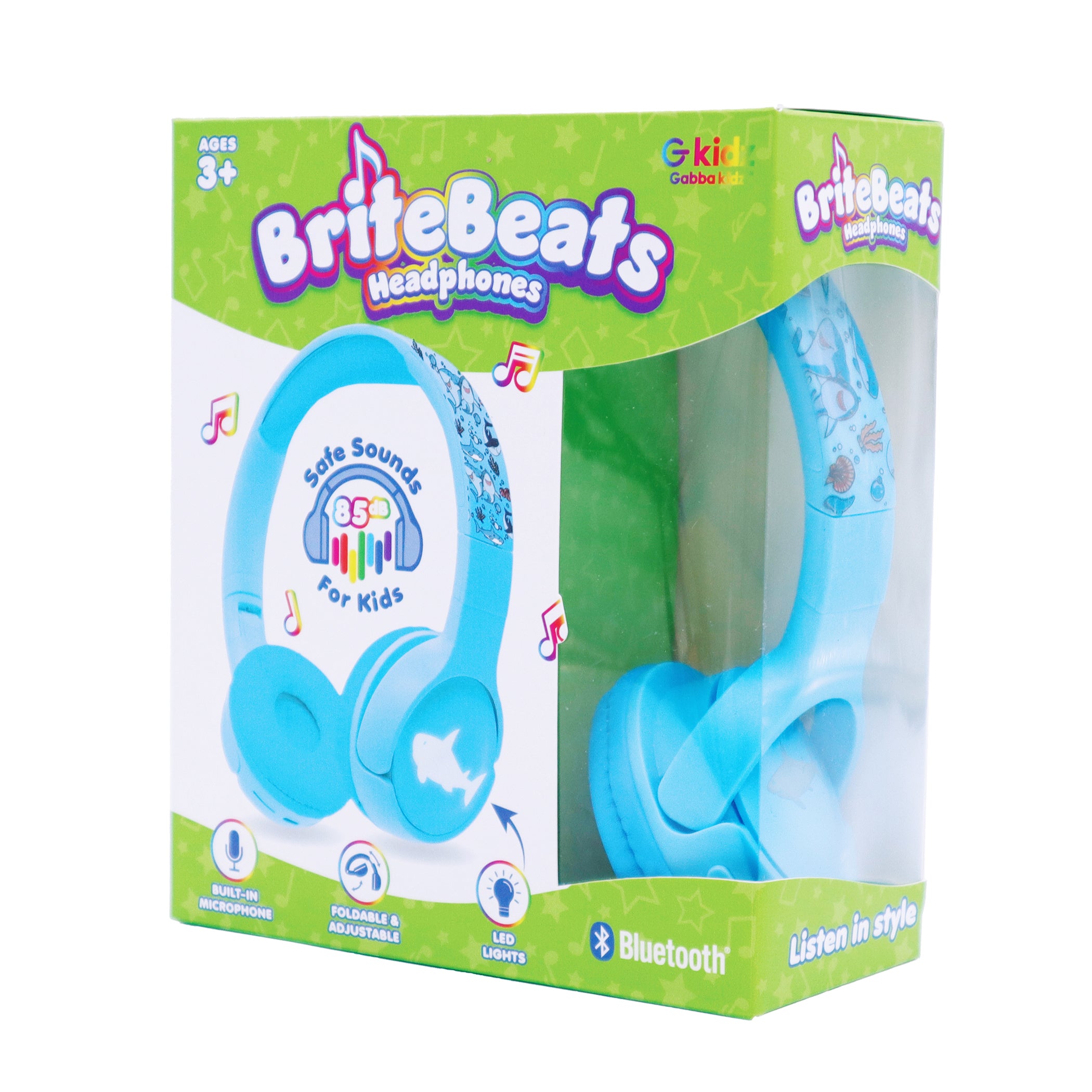 GabbaGoods BriteBeats Kids Volume Limiting Bluetooth Headphones with LED EarCaps