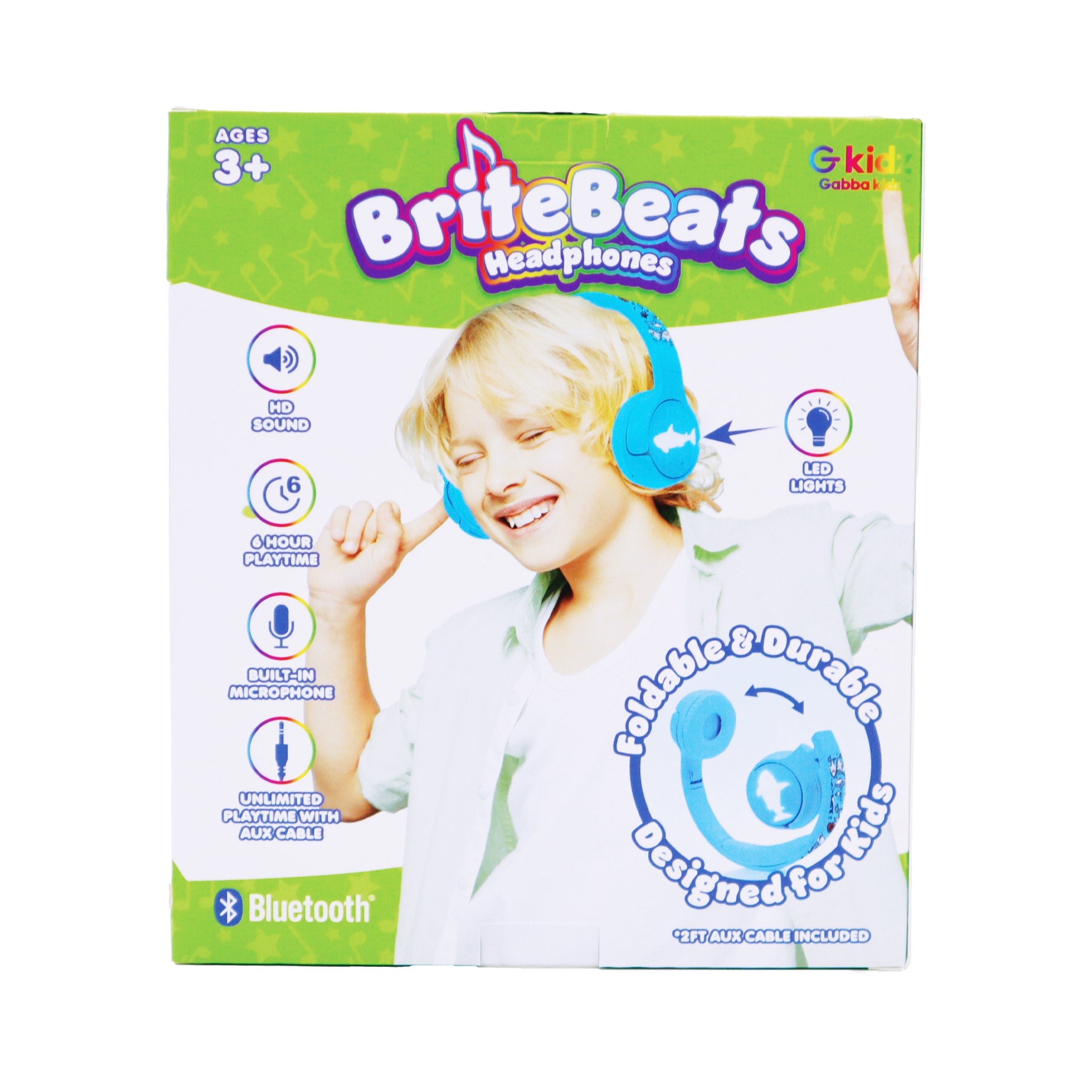 GabbaGoods BriteBeats Kids Volume Limiting Bluetooth Headphones with LED EarCaps