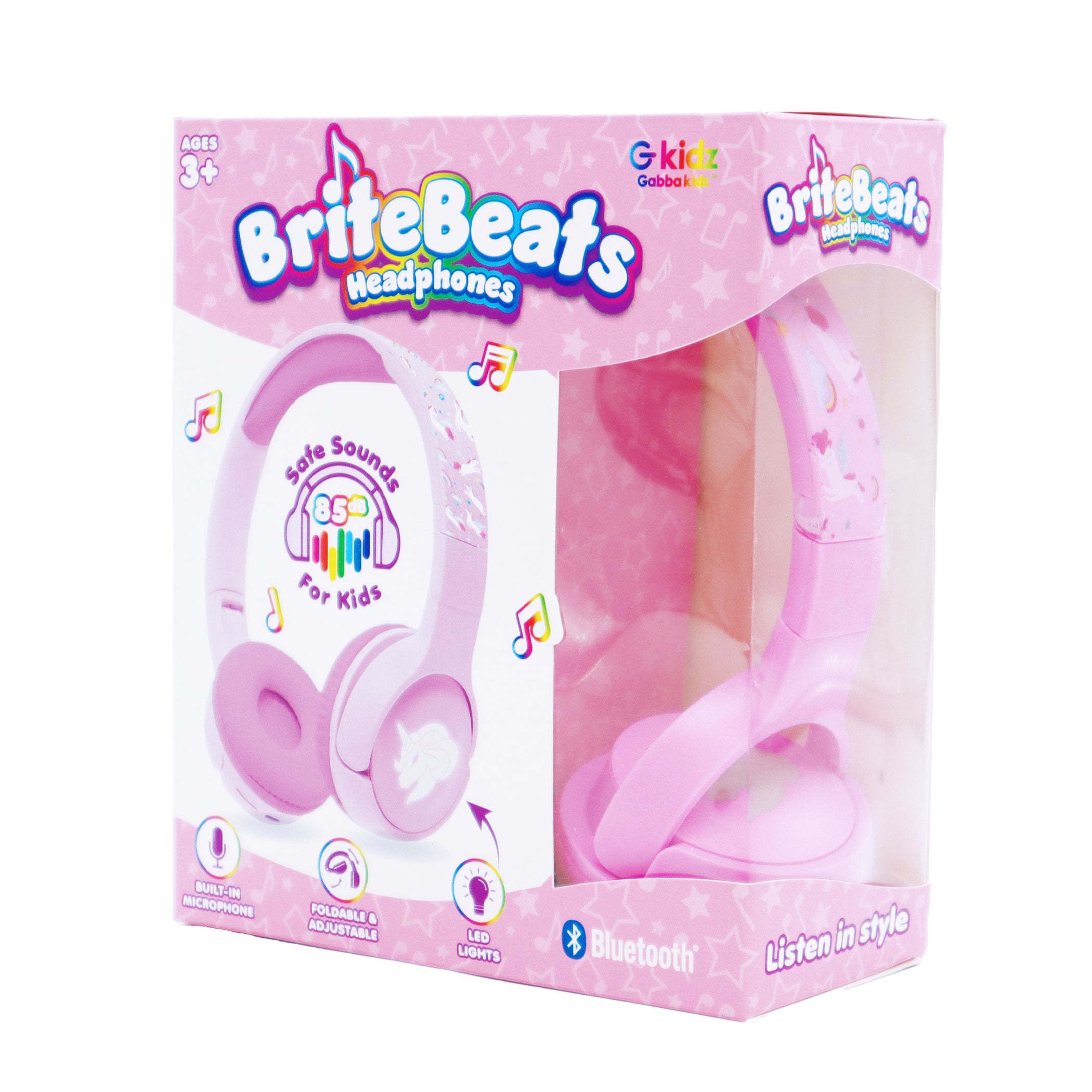 GabbaGoods BriteBeats Kids Volume Limiting Bluetooth Headphones with LED EarCaps