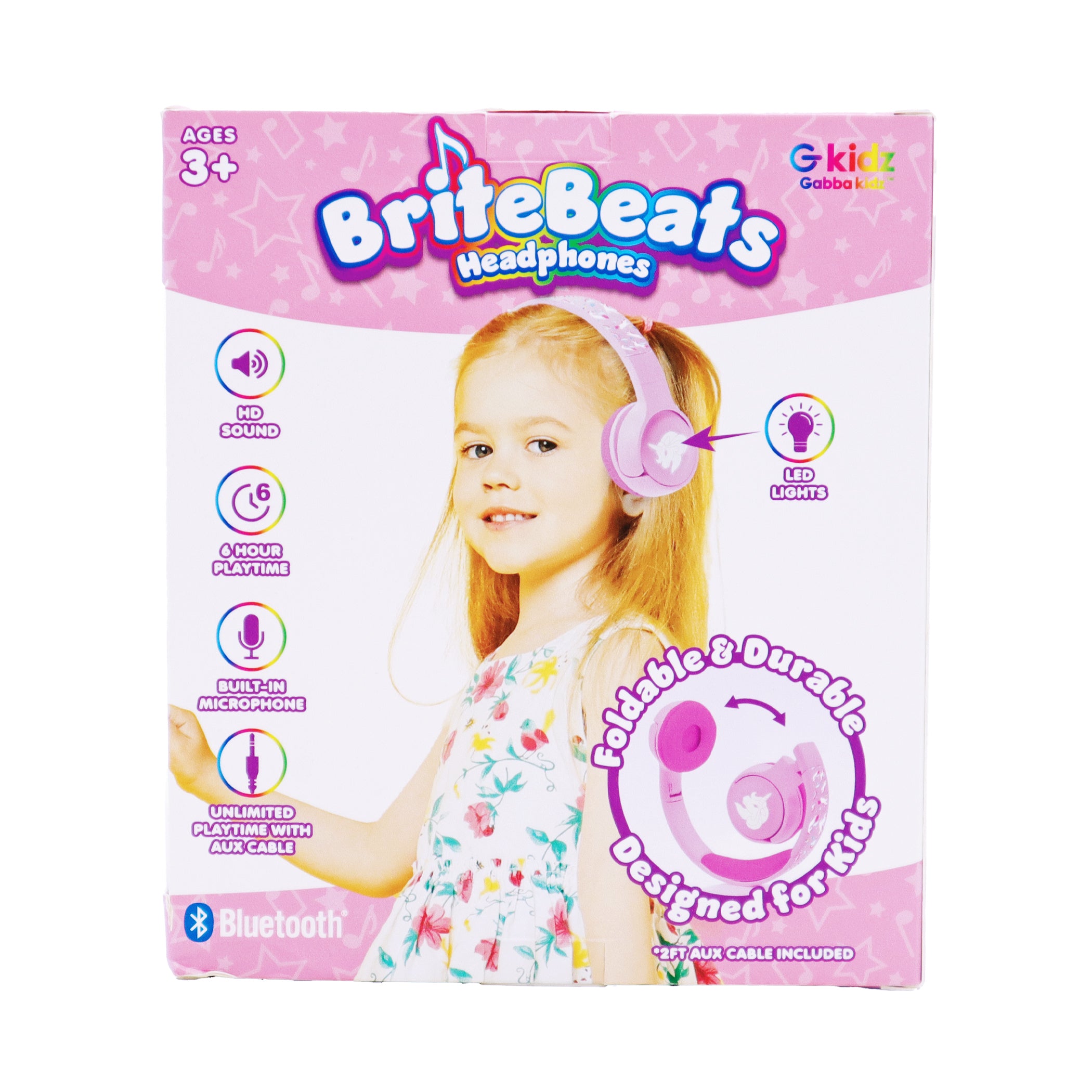 GabbaGoods BriteBeats Kids Volume Limiting Bluetooth Headphones with LED EarCaps